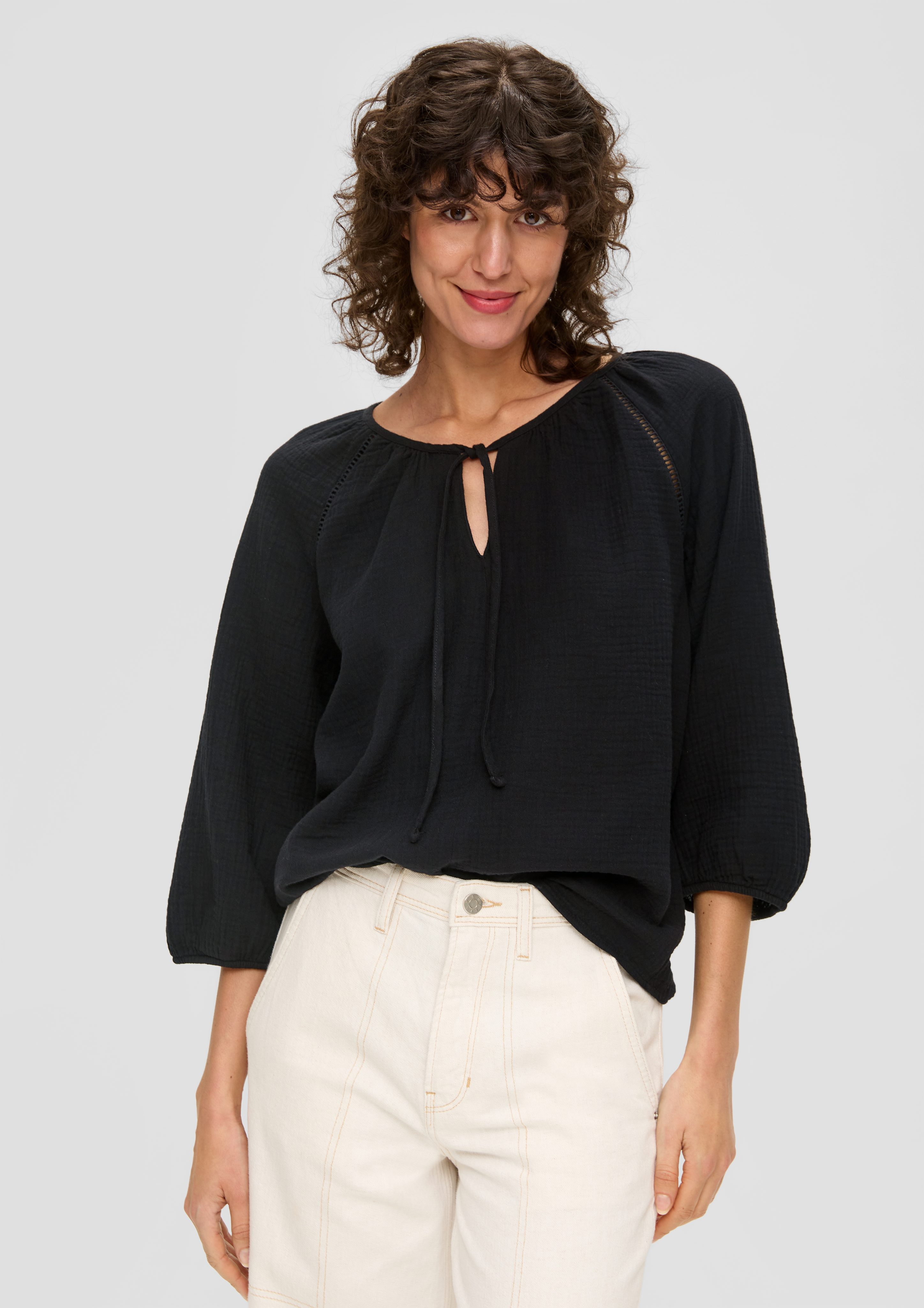 Langarmbluse Blusenshirt aus Baumwolle mit elastischen Bündchen