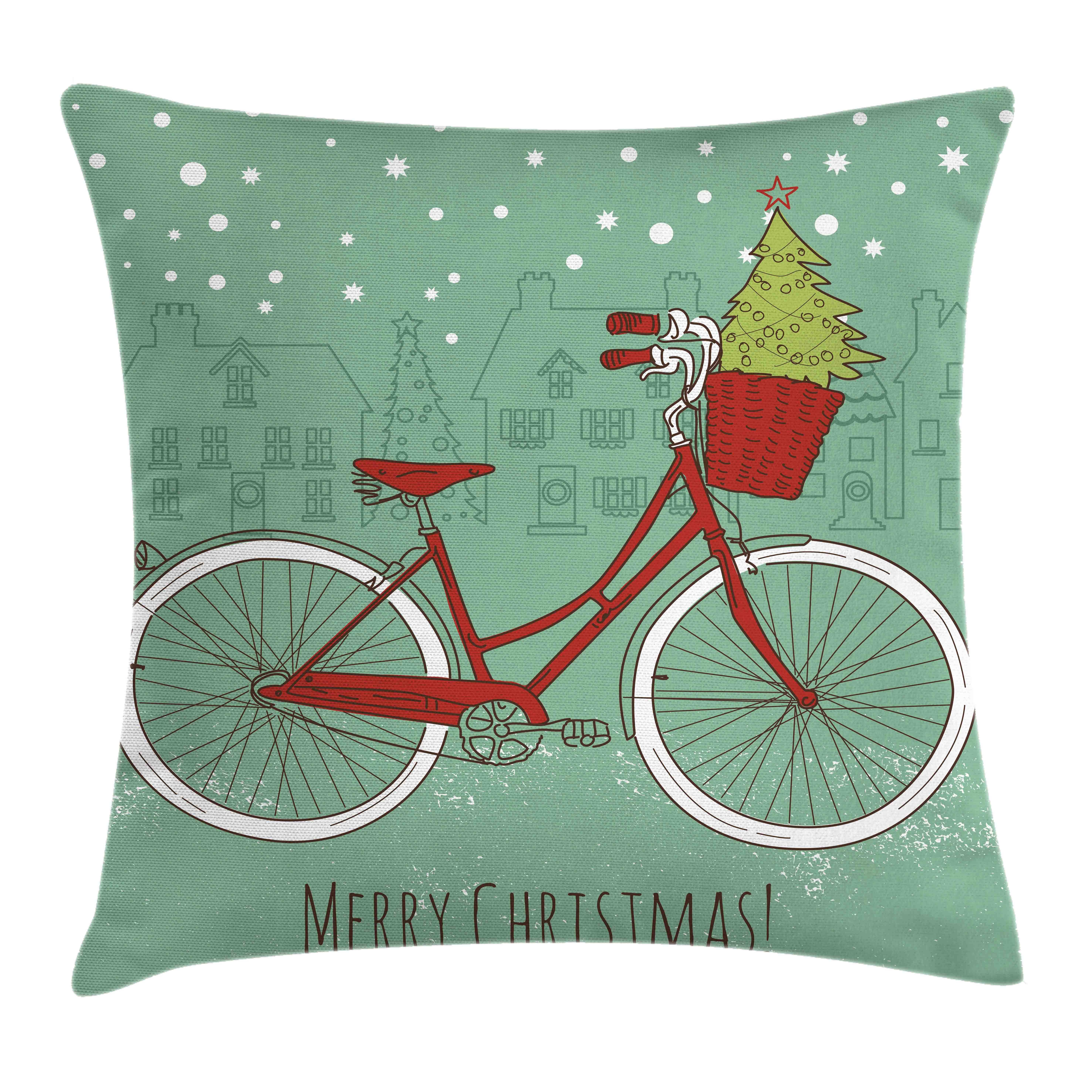 mit (1 Kissenbezüge Farben Abakuhaus Druck, Kissenhülle Stück), Farbfesten Beidseitiger Weihnachten Retro-Fahrrad-Weihnachtsbaum Reißverschluss