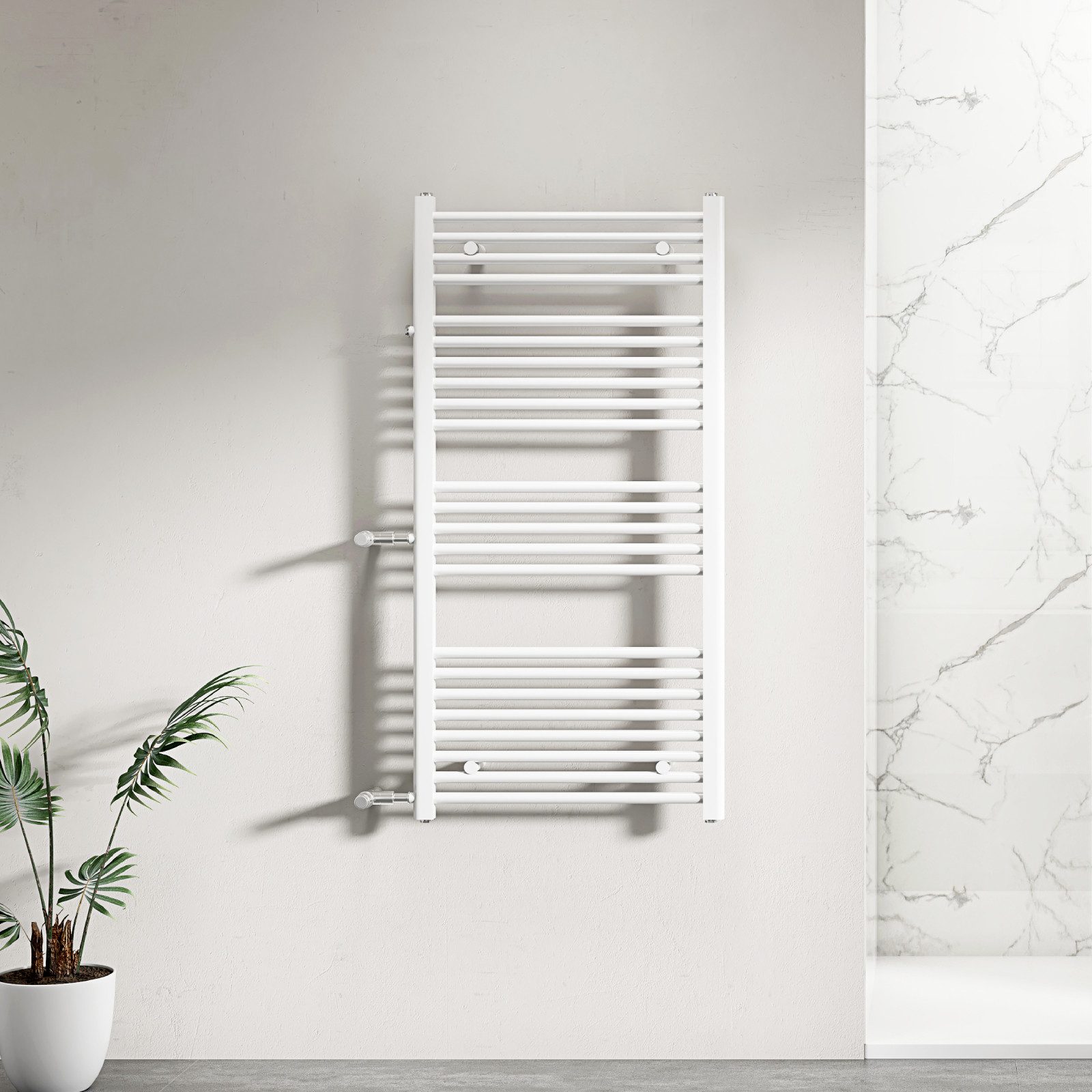 WITEN&NOCK Badheizkörper Heizkörper H120 x 50/60 cm Handtuchheizkörper gerade weiß, Seitenanschluss mit Nabenabstand je nach Höhe in 500 mm oder 900 mm