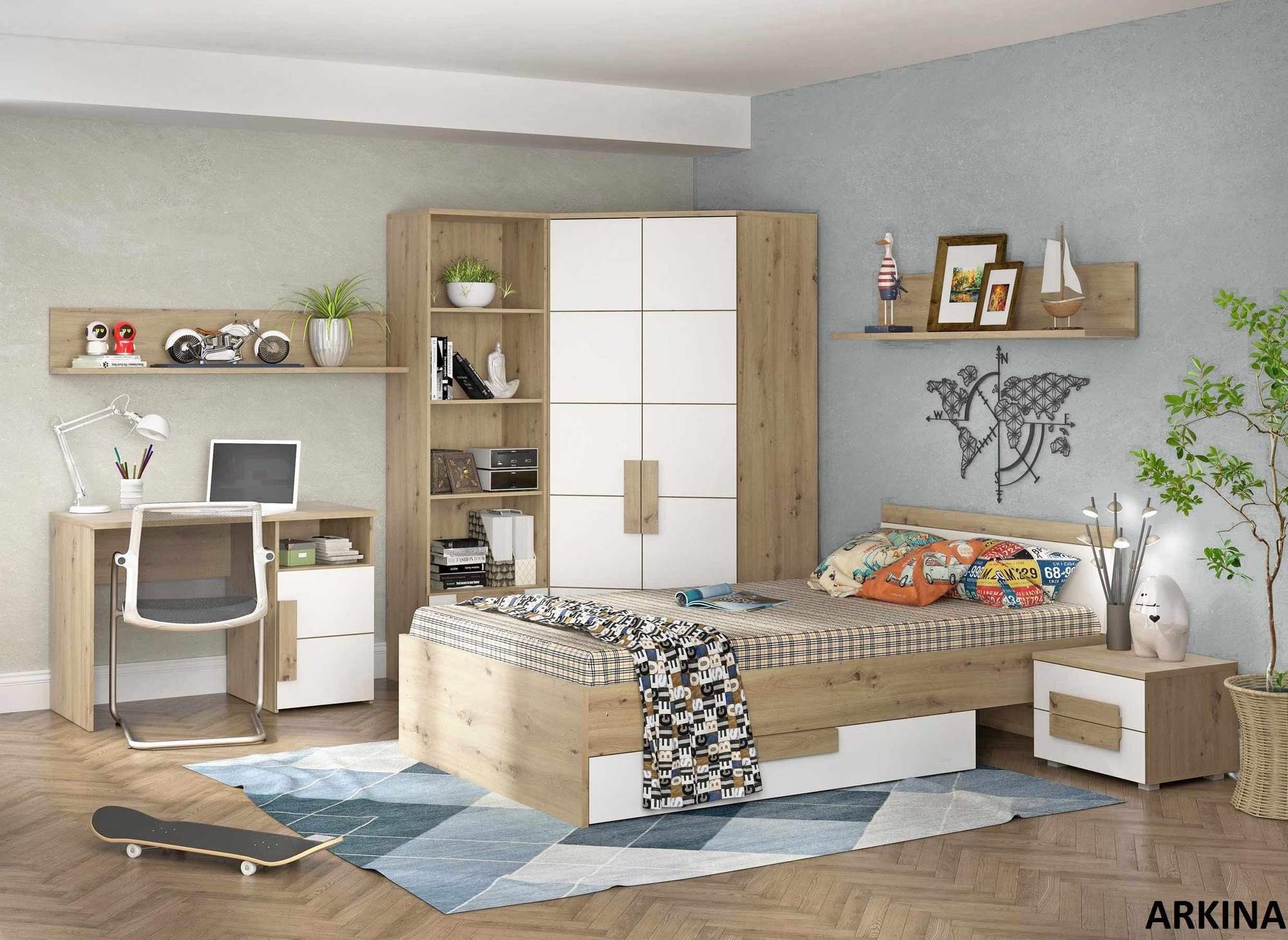 FORTE Komplettschlafzimmer 8-tlg. Jugendzimmer ARKINA in Artisan Eiche / We günstig online kaufen