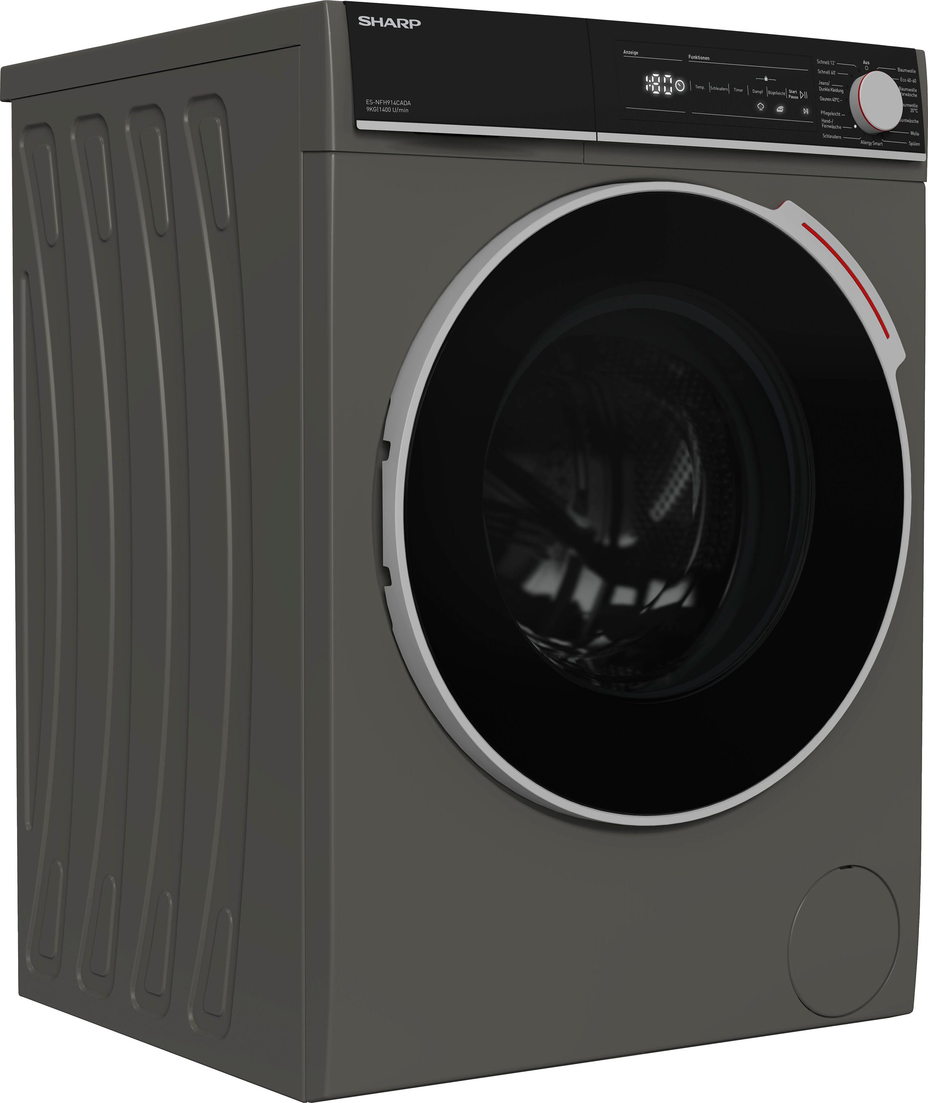 Sharp Waschmaschine ES-NFH914CADA-DE, 9 kg, 1400 U/min, Programmwahlknebel  und DirectTouch mit LED-Display | Frontlader