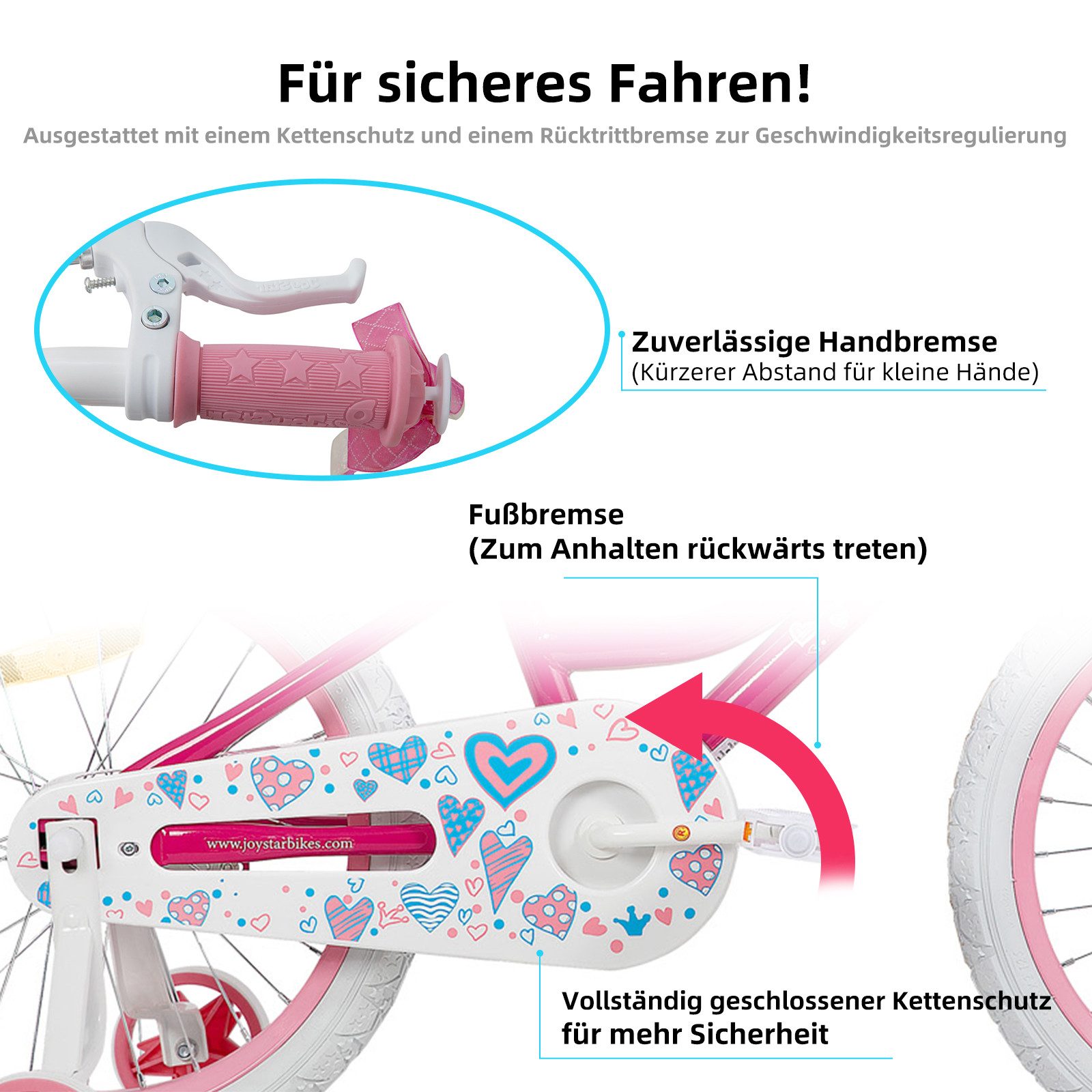 JOYSTAR Kinderfahrrad 12 14 16 18 Zoll Mädchenfahrrad, 3 - 9 Jahre,Geschenk für Prinzessin, 1 Gang, Mit Hilfsrädern, farbigen Bändern, Korb, Reflektor, Kettenabdeckung