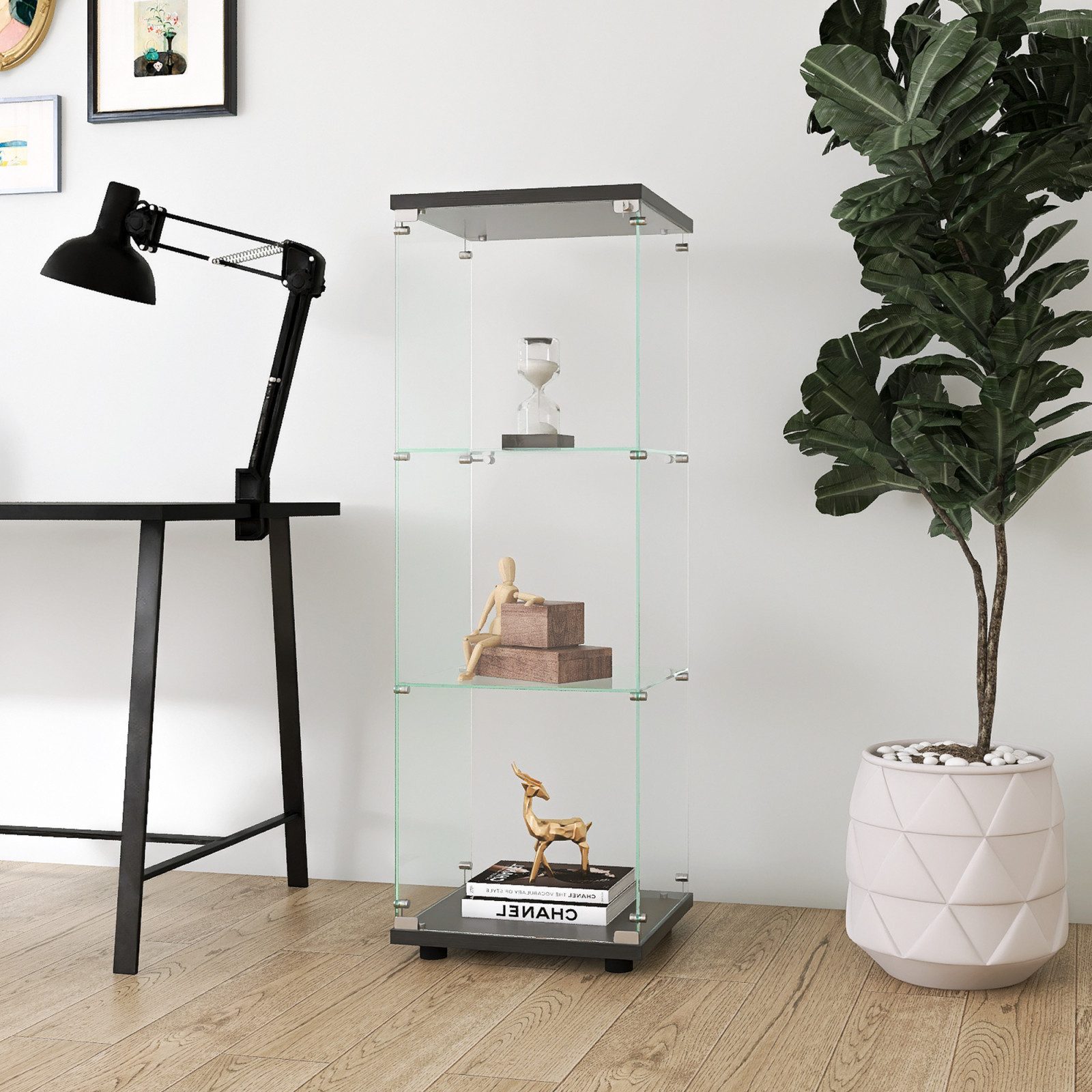 Standvitrine Eckvitrine Vitrine 3 Böden, hoch 120 cm