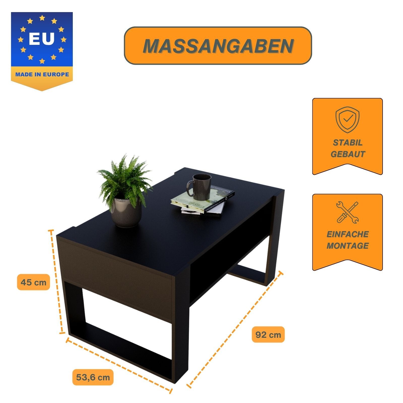 CraftPAK Couchtisch Wohnzimmer Tisch für Couch - mit zusätzlicher Ablageflä günstig online kaufen