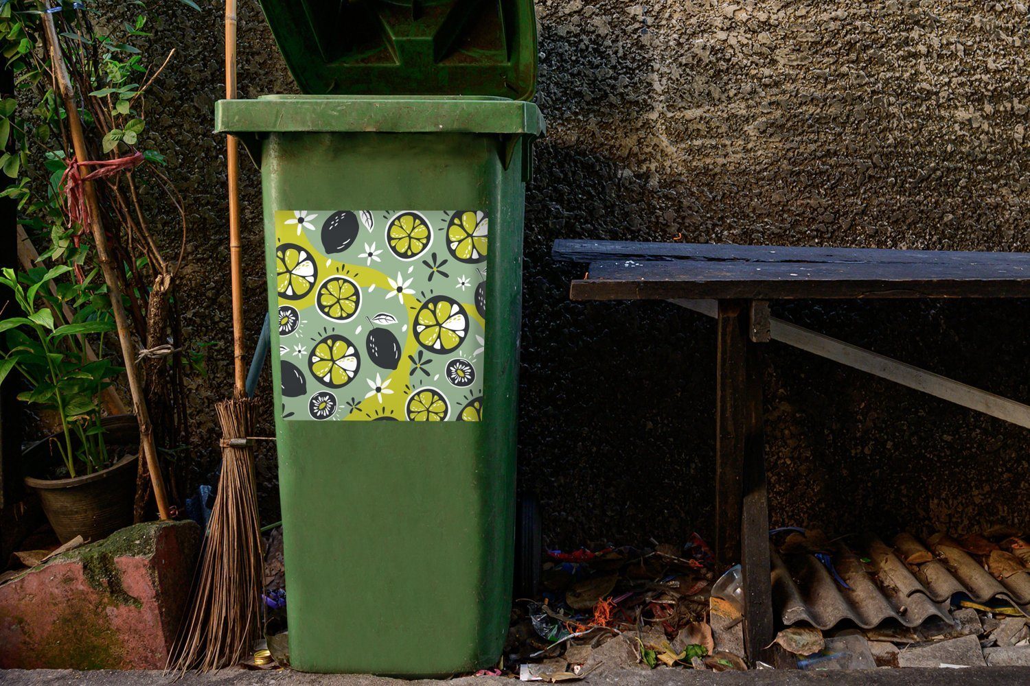 MuchoWow Wandsticker Sommer - Obst Container, Mülltonne, - Mülleimer-aufkleber, Blumen (1 Abfalbehälter St), Sticker