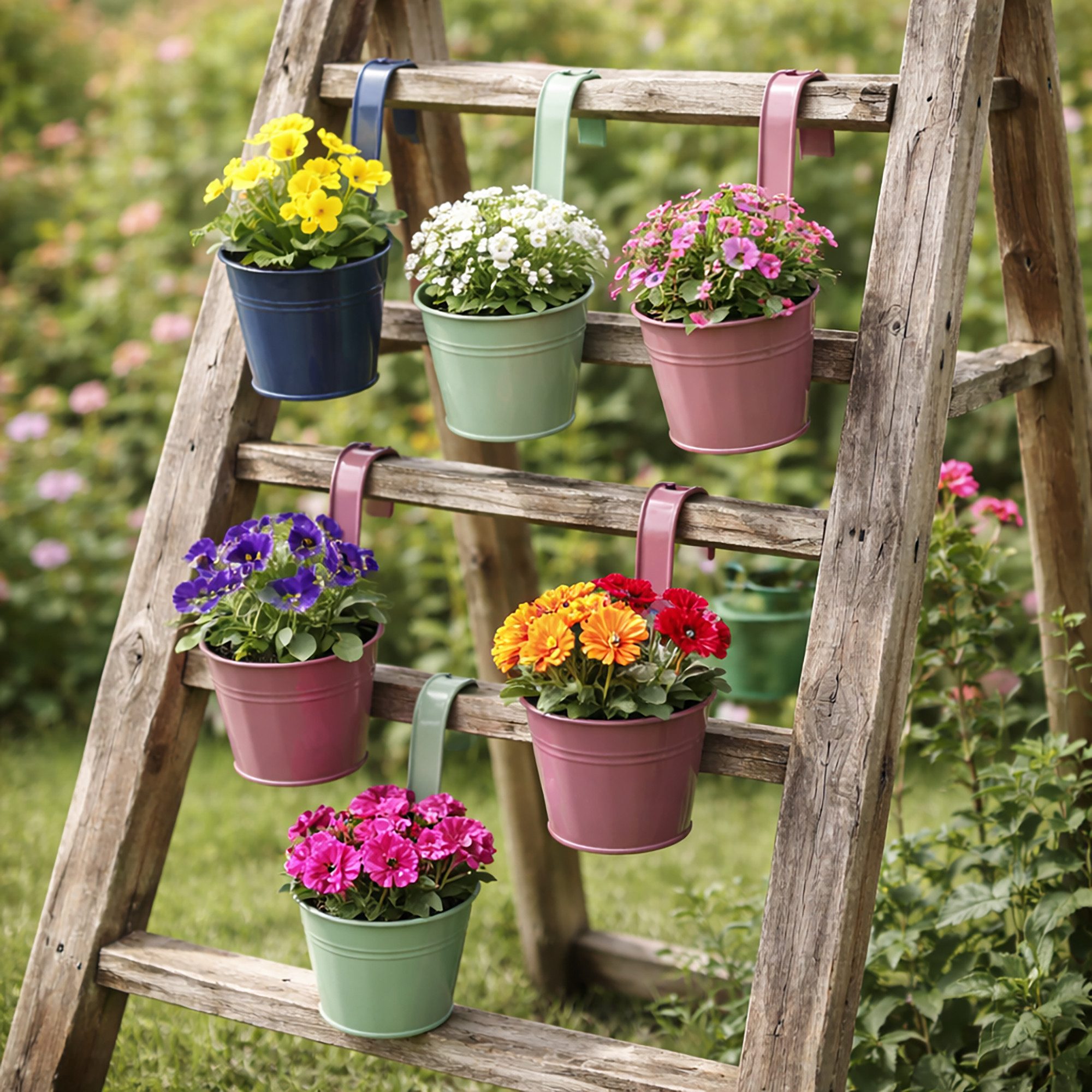 UNUS GARDEN Blumentopf Metall Blumentopf draußen Hängetöpfe mit Henkel (10 teilig in bunten Pastelfarben), Kräutertopf, Hängetopf für Balkon, Garten und Terrasse