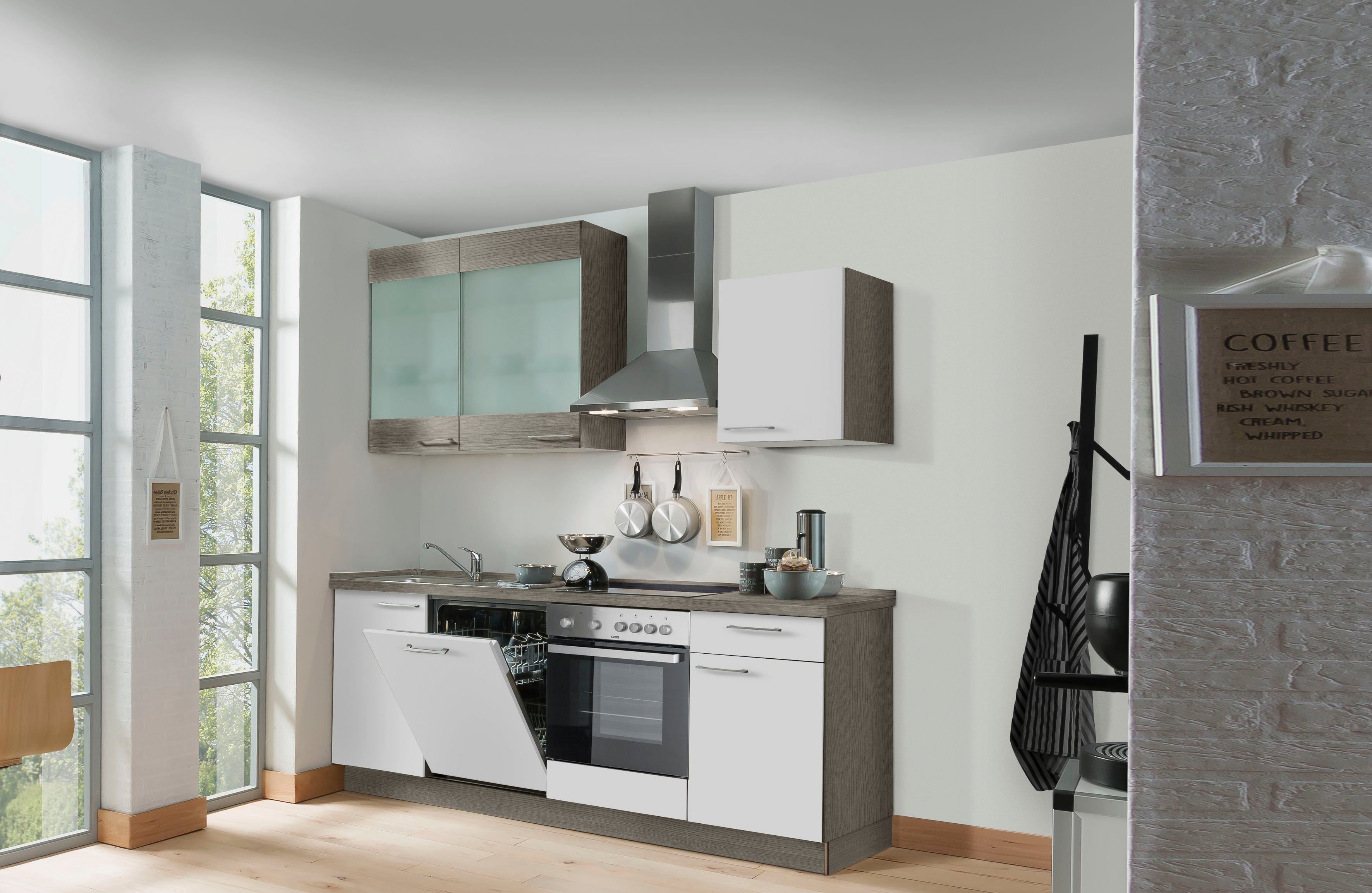 Express Küchen Küchenzeile Trea, vormontiert, Vormontiert, und montagefreundlich besonders dadurch 220 cm, Breite Soft-Close-Funktion, Vollauszug aufbau- und mit