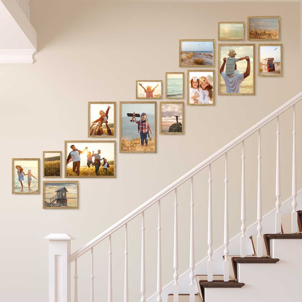 PHOTOLINI Bilderrahmen 15er Set Echtholz-Rahmen, Acrylglas 10x15 bis 21x30 günstig online kaufen