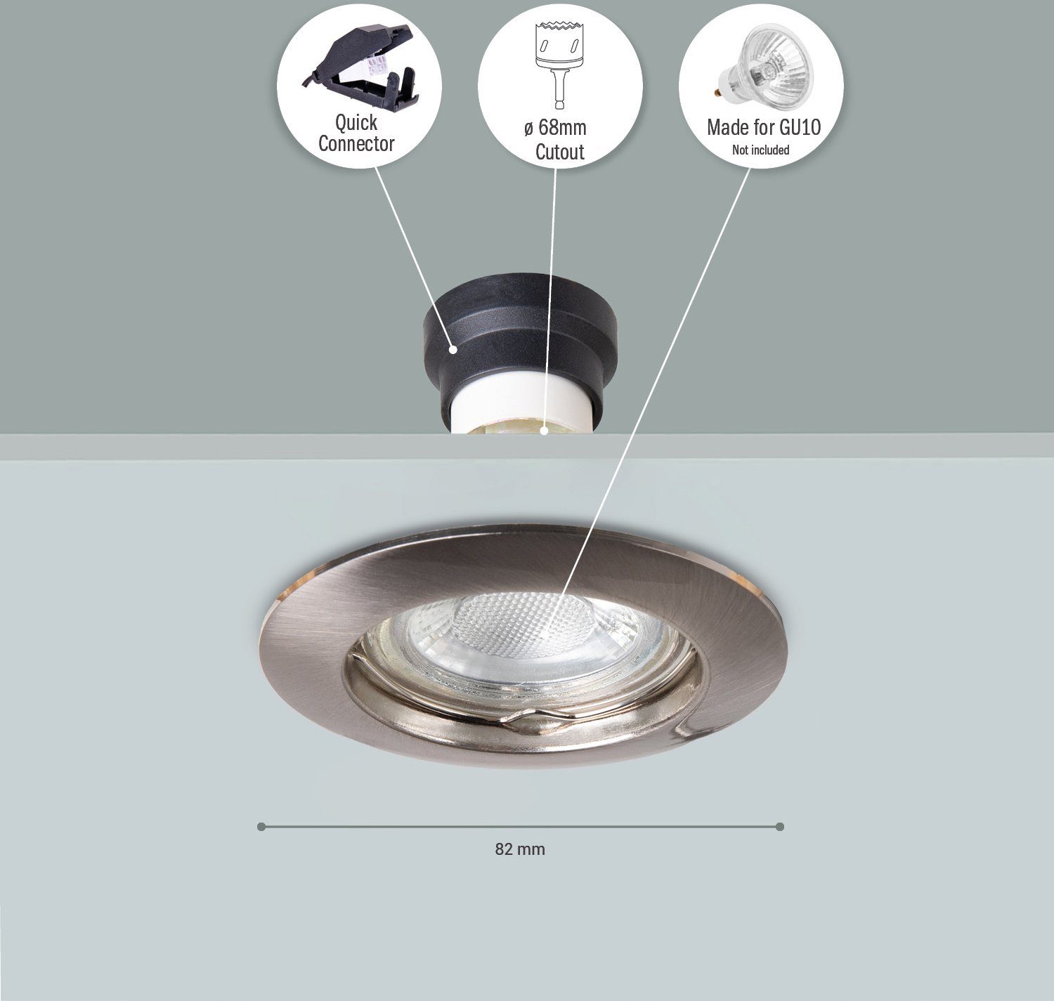 GU10 Flach Spotlight Einbauleuchte ohne Strahler Einbaustrahler Leuchtmittel, Klara, Set Paco 6er Unterbauleuchte Home