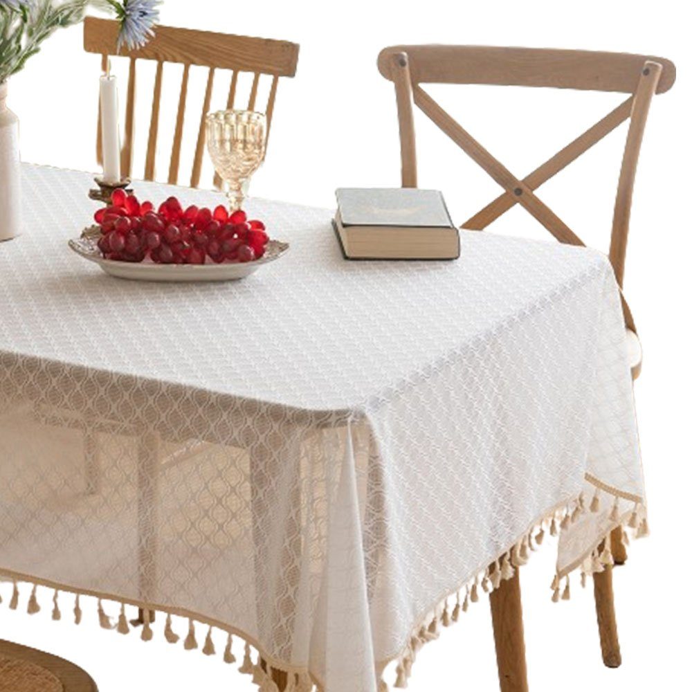 FELIXLEO Tischdecke aus rechteckig 135*180cm Spitze Weiß Tischdecke