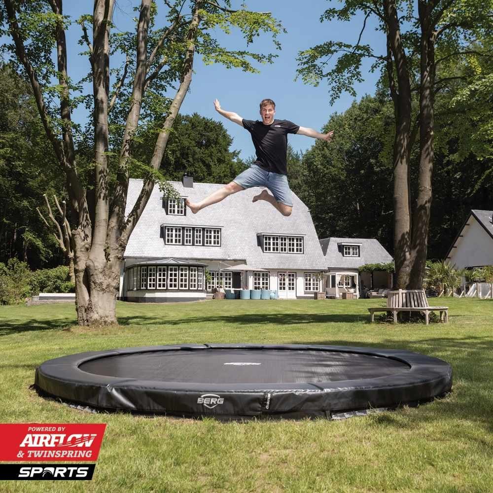 Rund Trampolin cm grau SPORTS BERG / 430 InGround Berg Bodentrampolin Grey Elite