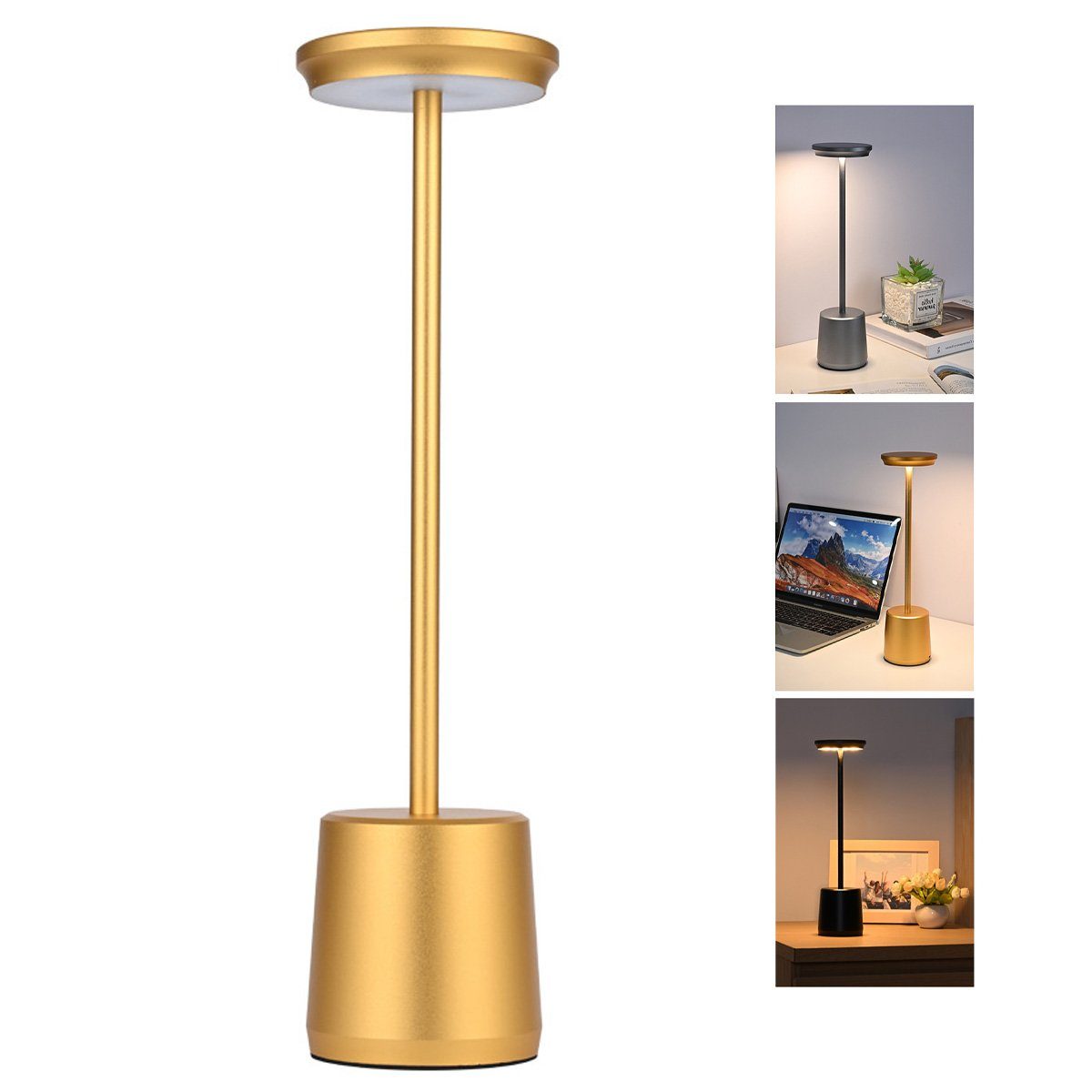 Welikera LED Schreibtischlampe 1.6W Schreibtischlampe,490*340mm Lampenkörper aus Aluminium,Dimmbar, 2400mAh Gold