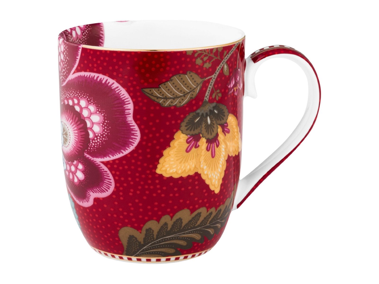 PiP Studio Becher Blooming Tales Fantasy Dark Red Small Henkelbecher 0,2l, Porzellan