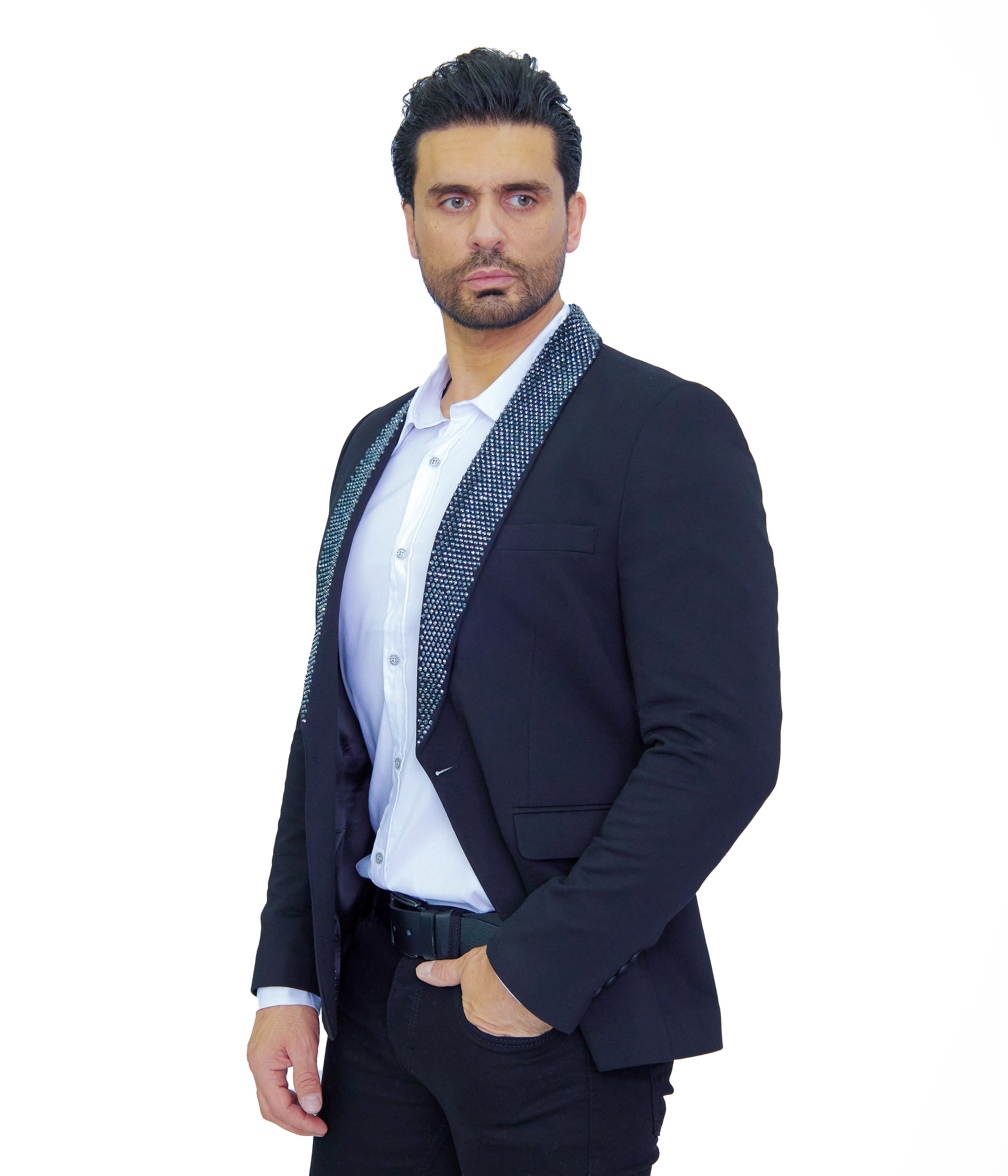 Denim Distriqt Sakko Feines Herren Sakkos mit Strass bestücktem Schalkragen günstig online kaufen