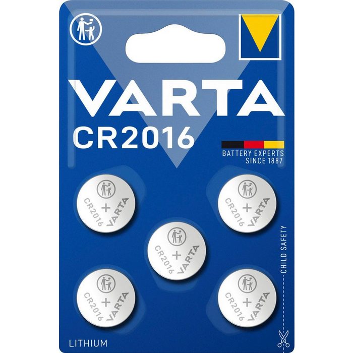 VARTA CR 2016 Knopfzelle (3 V 5 St) 5er Pack Knopfzellen in Original Blisterverpackung