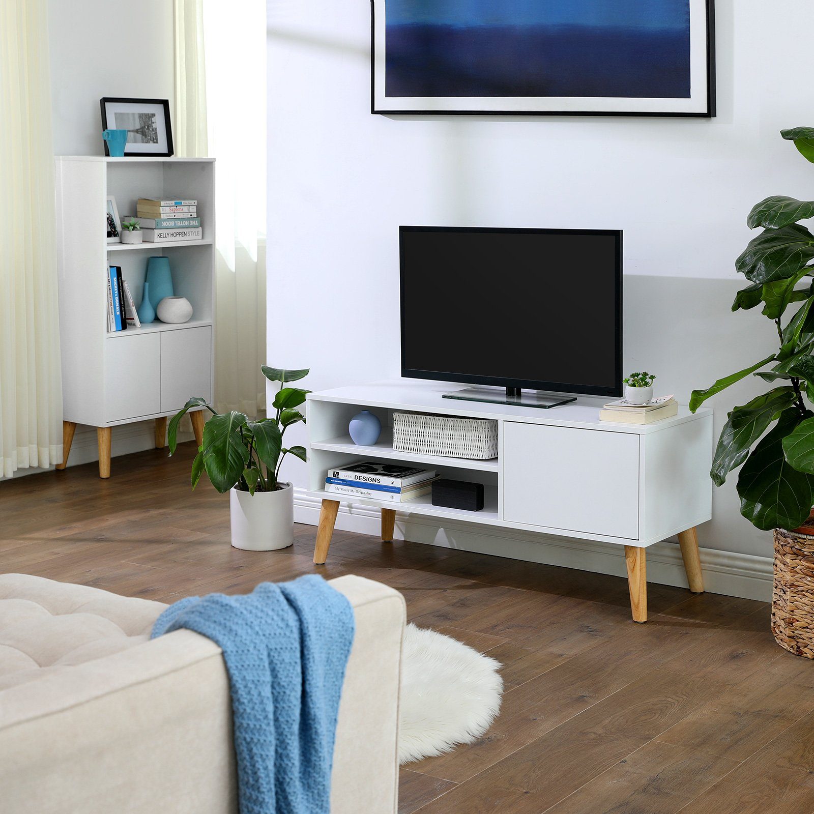 VASAGLE Lowboard Fernsehtisch, 110/120cm lange, Fernseher bis zu 43/55 Zoll