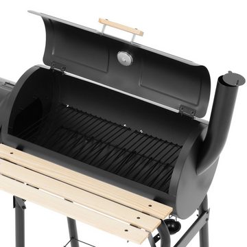 Uniprodo Holzkohlegrill Grill mit Smoker Eisen, Holz 2 Kammern 2 Ablagen Holzkohlegrill