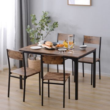 Ulife Essgruppe Esstisch mit 4 Stühlen, Braun, mit schwarzen Metallbeinen, (Set, 5-tlg., Tisch mit 4 Stühlen)
