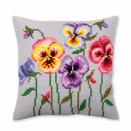 Collection D'art Kreativset »CdA Kreuzstichkissen "Stiefmütterchen