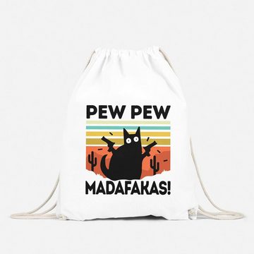 MoonWorks Turnbeutel Turnbeutel Pew Pew Madafakas! schwarze Katze Spruch Meme lustig Gymbag Moonworks®