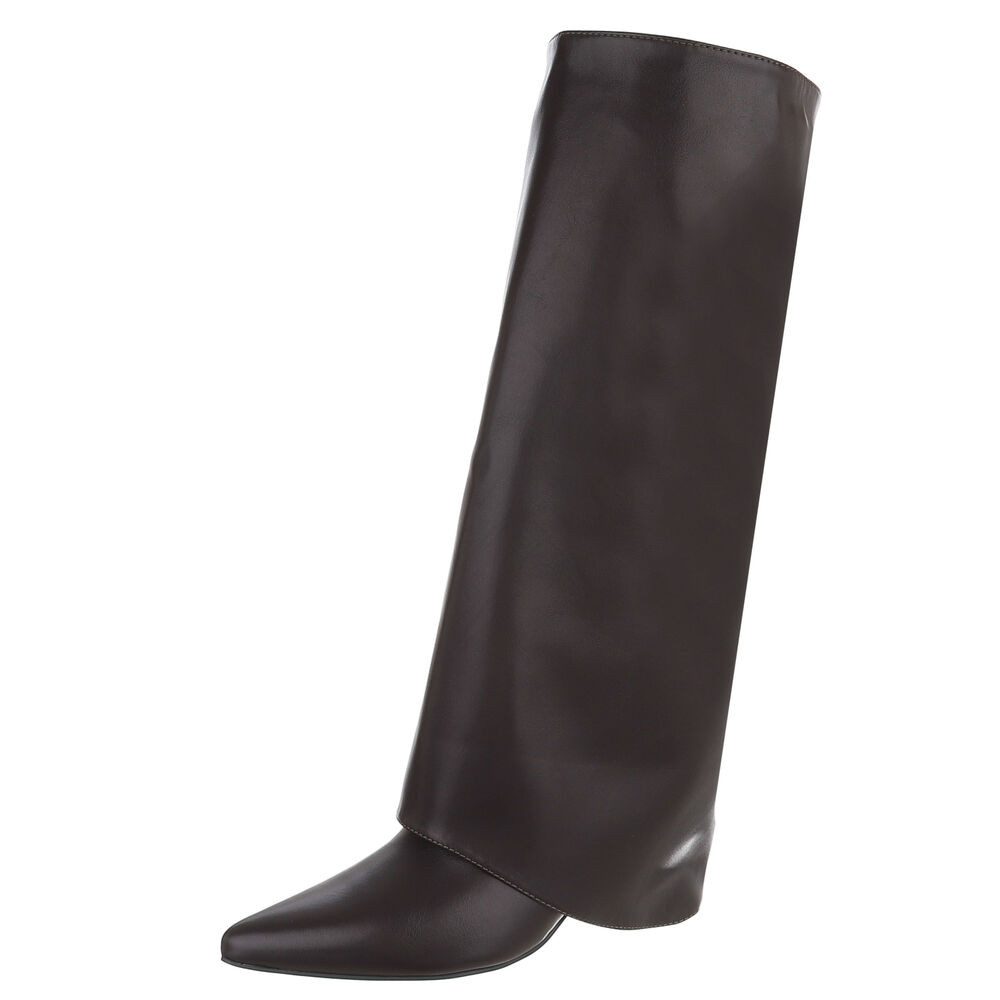 Ital-Design Kniehohe Damenstiefel mit spitzer Form Stiefel (92214231) Pfennig-/Stilettoabsatz Stiefel in Dunkelbraun