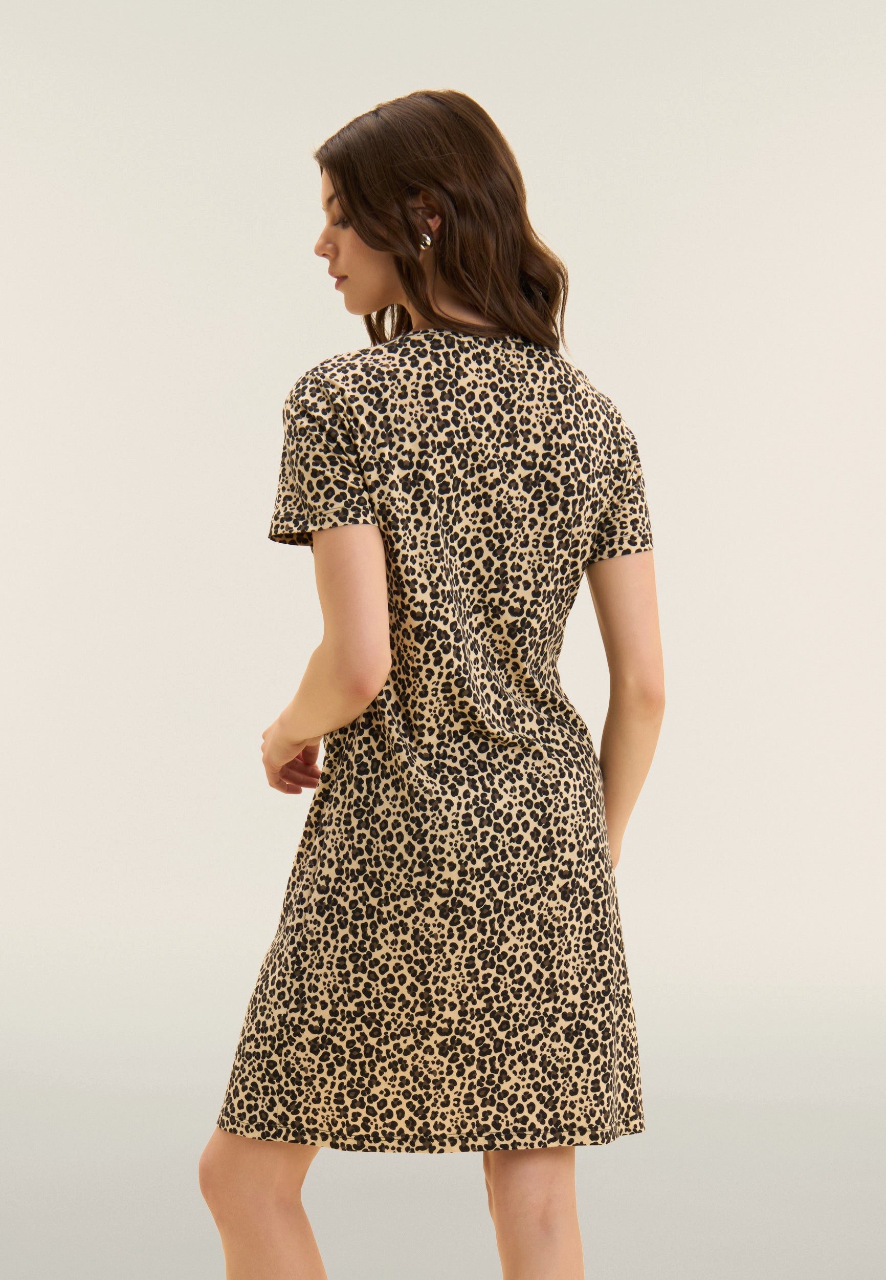 Freddy Jerseykleid Jersey Cotton Dress mit Raffung am Bauch, Leoprint