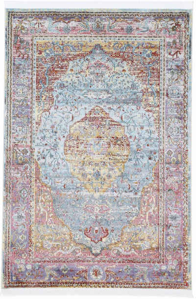 Teppich Esha, carpetfine, rechteckig, Höhe: 8 mm, Vintage Look, schöne Farben, mit Fransen, Wohnzimmer