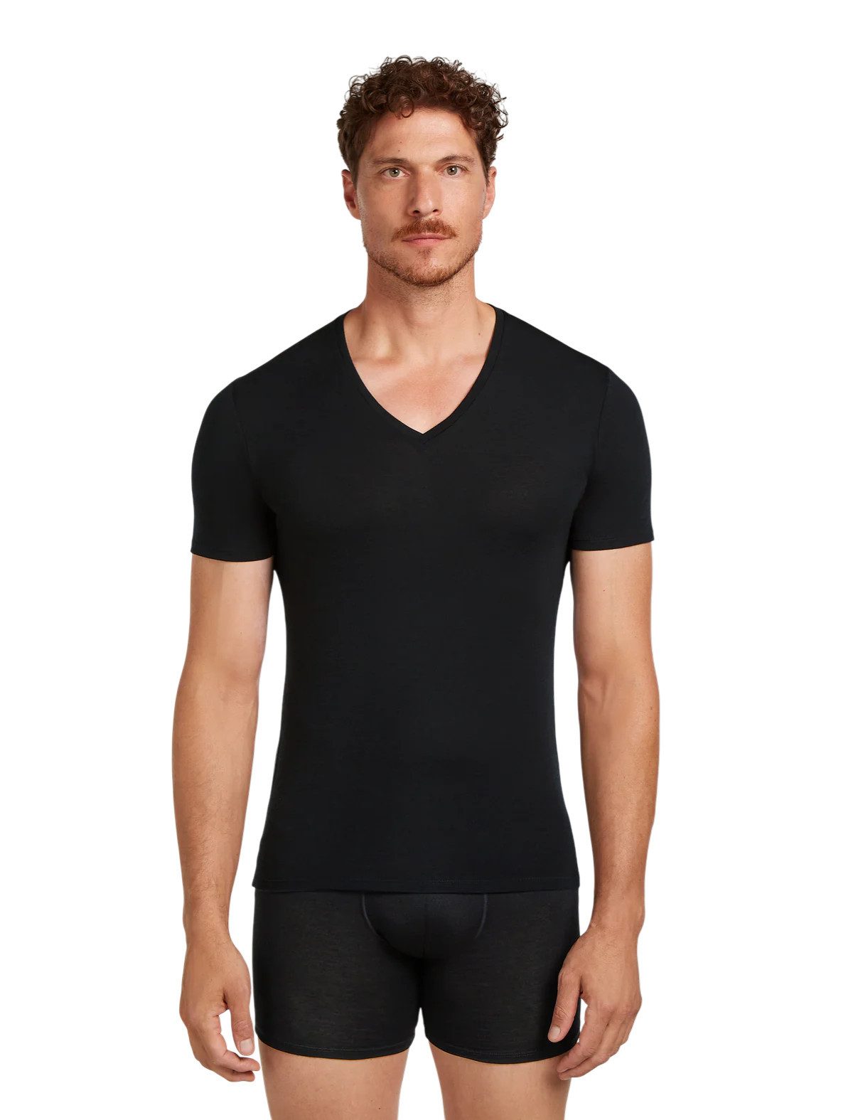 Icebreaker T-Shirt Unterwäsche Anatomica SS mit V-Ausschnitt (Merinowolle) schwarz Herren