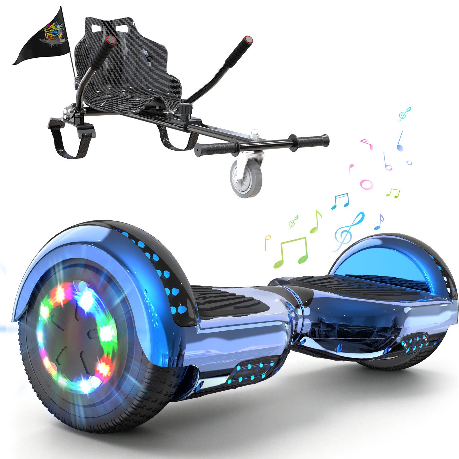 RCB Balance Scooter Kart Set, 6,5 Zoll Hoverboard mit Sitz für Kinder, Hoverboard mit Go-Kart, 120,00 W, 15 km/h, bis zu 10 km Reichweite, keine Straßenzulassung