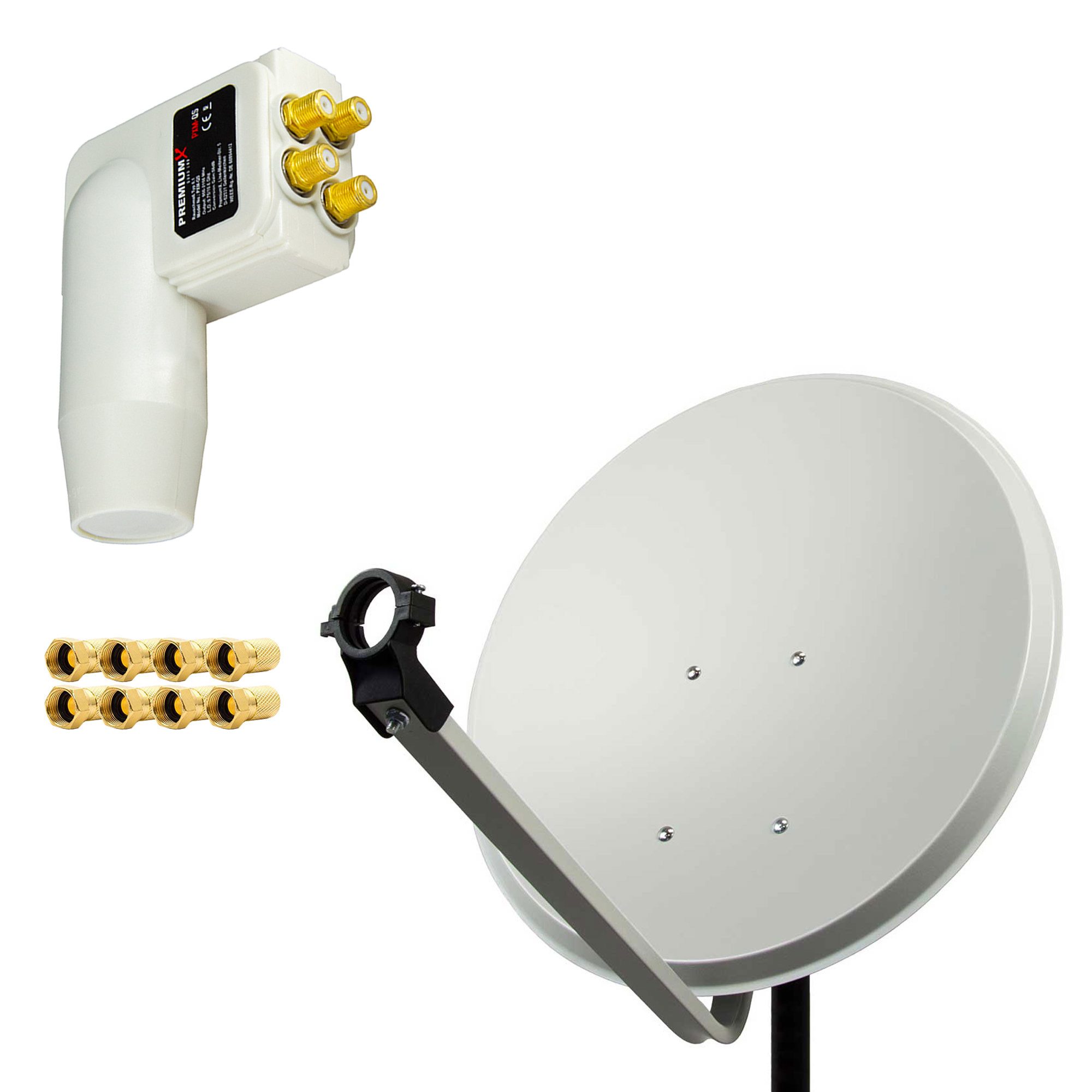 Satellitenschüssel 60cm Antenne Hellgrau Quad weiß LNB 8x F-Stecker SAT-Antenne
