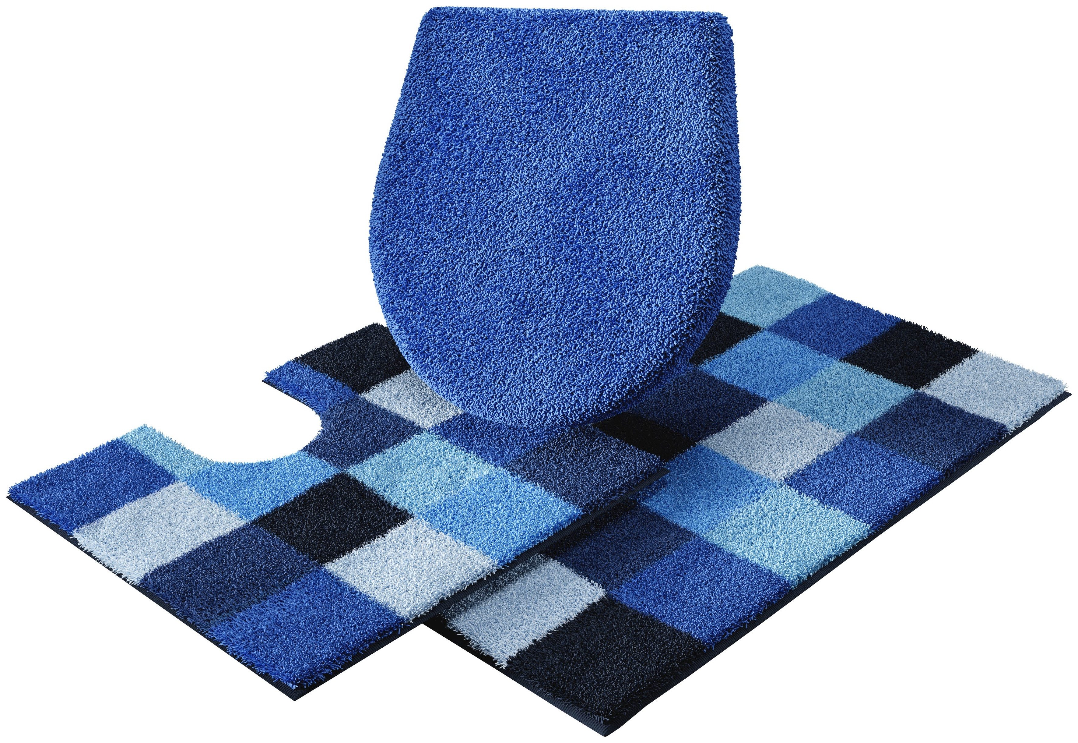 Grund Badematte Mosaik, Badvorleger, Badezimmer Teppich, sehr weich, Höhe 20 mm, rutschhemmend beschichtet, fußbodenheizungsgeeignet, Kunstfaser, rechteckig, 3-tlg. Stand-WC Set, angenehm weich, auch als 3 teiliges Set erhältlich, Made in Europe