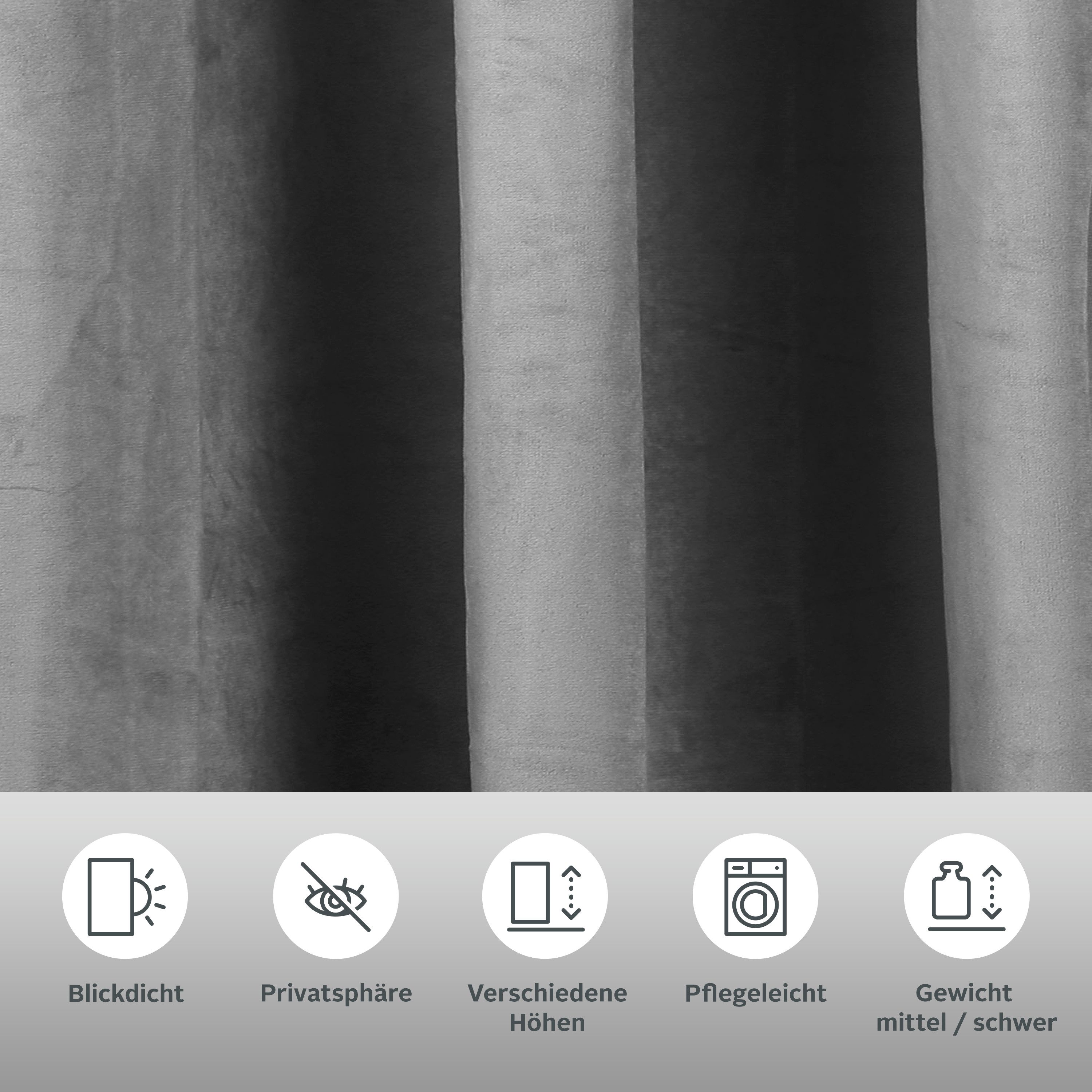 OTTO home Vorhang Velvet uni (2 St), Multifunktionsband, blickdicht, Blickdichter Samt, 2-er Set, edel, Gardine, multifunktional