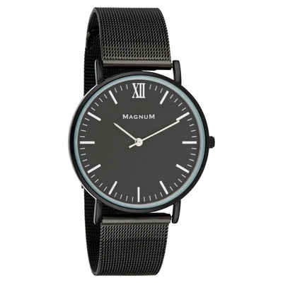 Quarzuhr Magnum Herrenarmbanduhr mit Edelstahlband, mit Wechselarmband Analog Edelstahl Quarzuhrwerk 42 mm Edelstahl