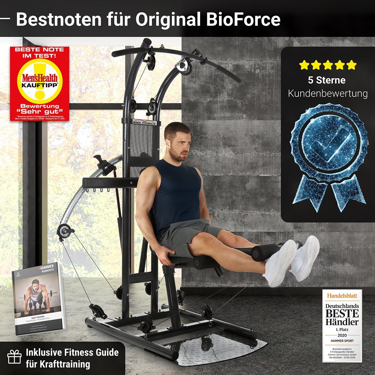 Finnlo by Hammer Kraftstation Bio Force, (Seilzug, Butterflystange, Latzug, Beinpresse und mehr), max. Benutzergewicht 135 kg, max. Trainingsgewicht 110 kg