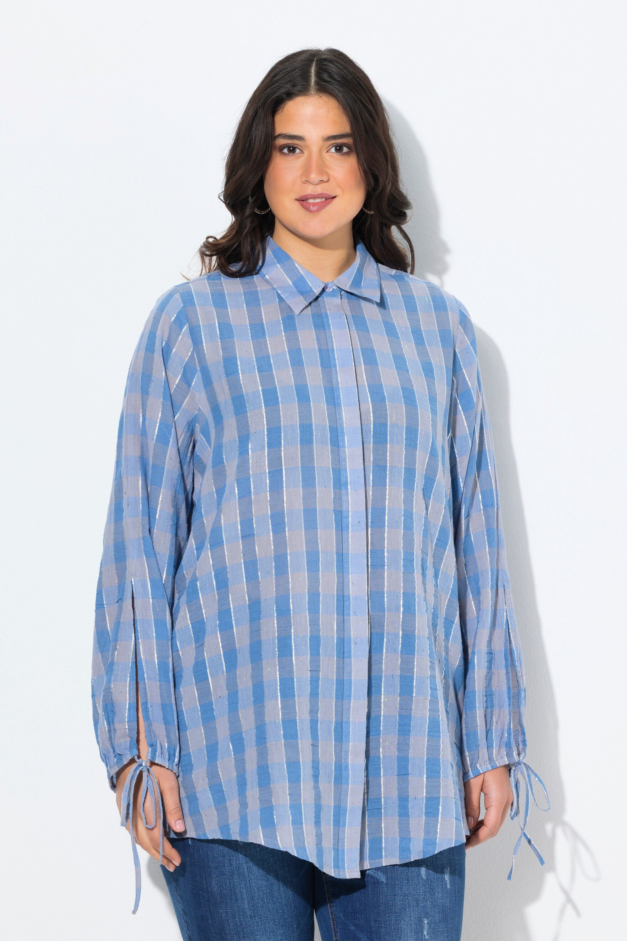 Ulla Popken Satinbluse Karobluse Glitzerstreifen A-Linie günstig online kaufen