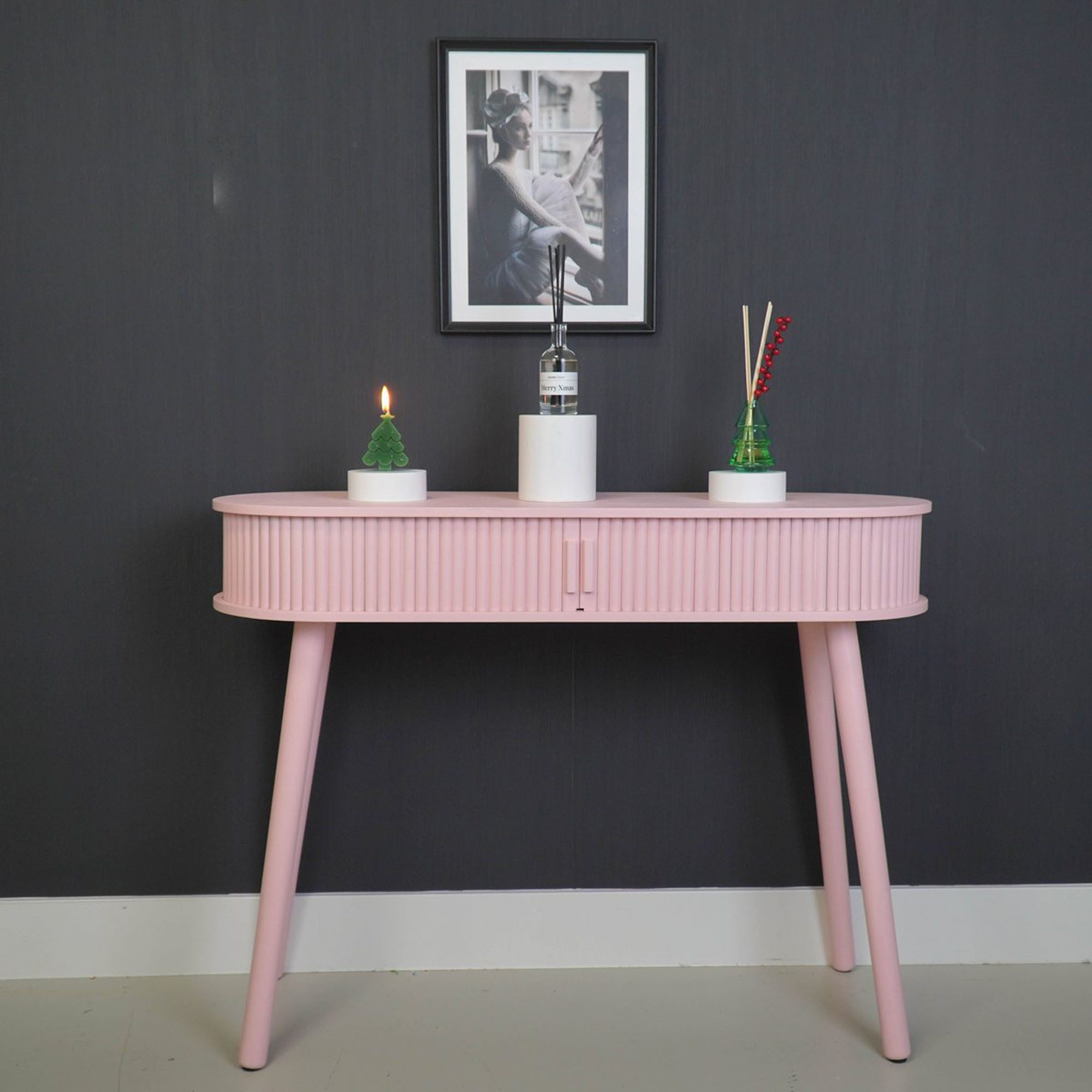 Housevitamin Konsolentisch Konsole mit Lamellen aus Holz Schwarz 100x33x76 cm (1-St., 1 Tisch), 100 cm breit, mit Stauraum und Lamellen