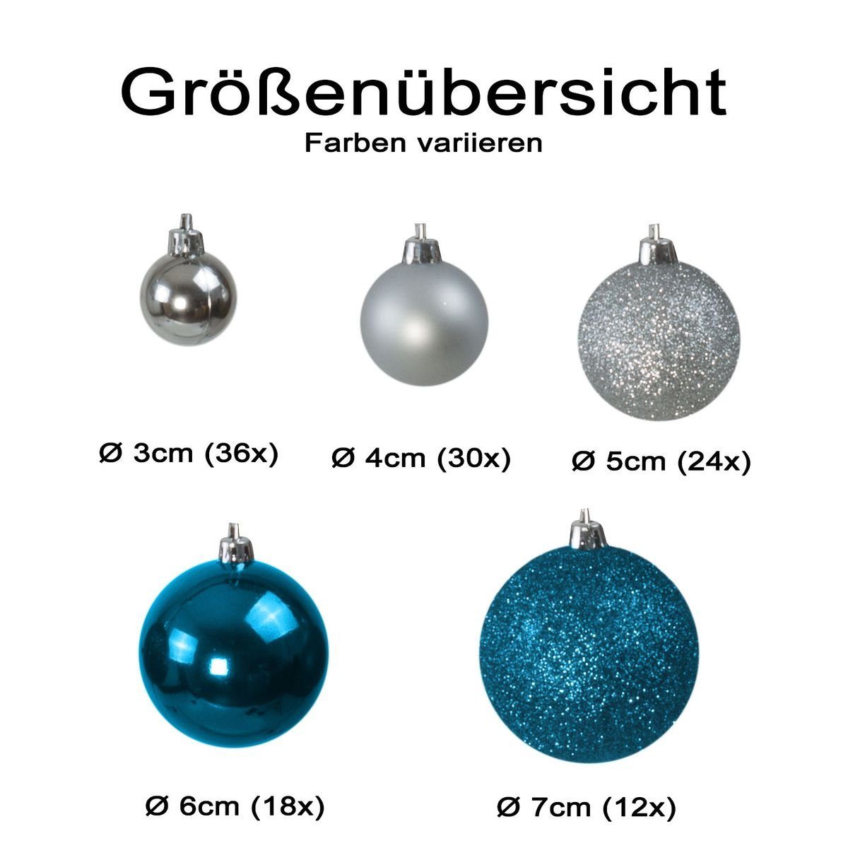 (120 Weihnachtskugeln bonsport Weihnachtsbaumkugel Aqua/Silber St)