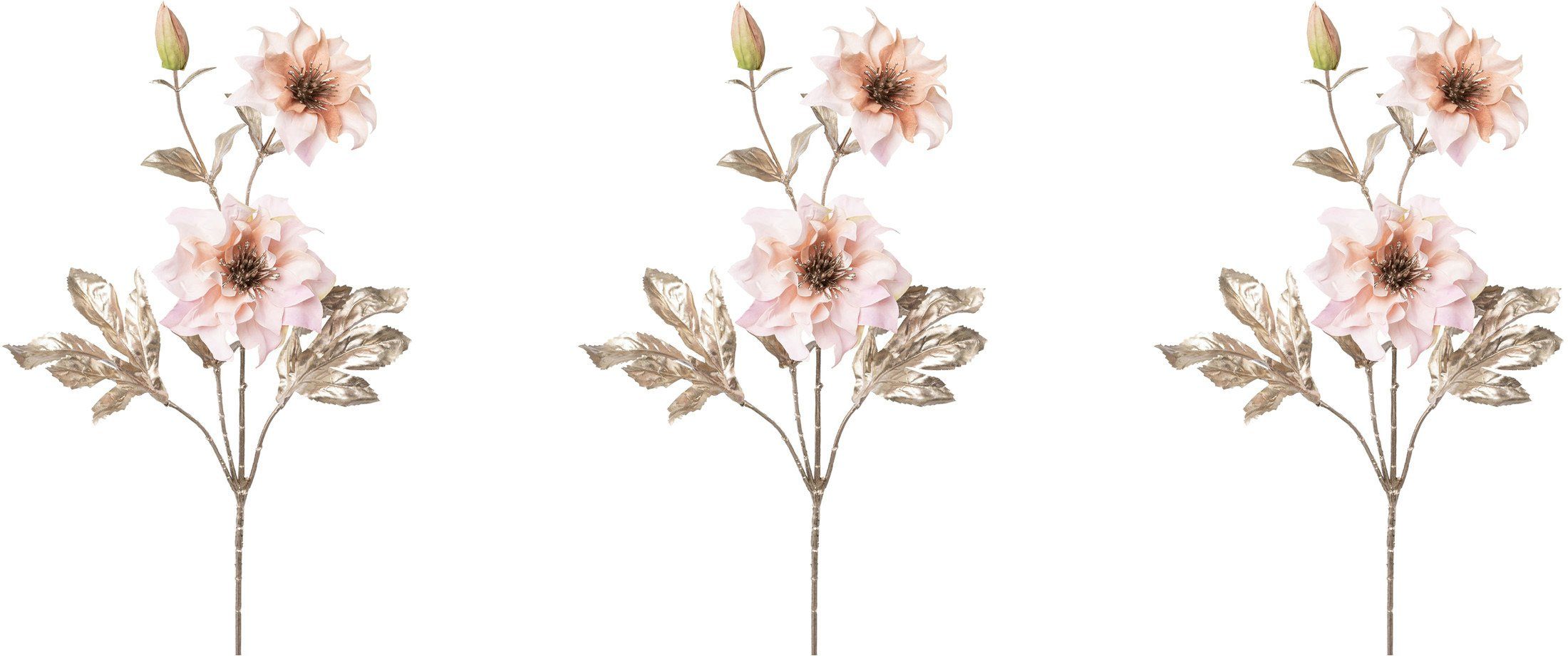 Winterliche Kunstpflanze Weihnachtsdeko Christrose, Blüten Höhe pro Creativ je 3 72 Zweige, mit green, cm, 3er-Set