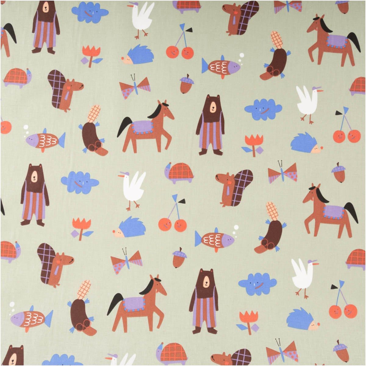 SCHÖNER LEBEN. Stoff Baumwollstoff Meterware Leon Tiere grün bunt 147cm Baumwollstoff, atmungsaktiv