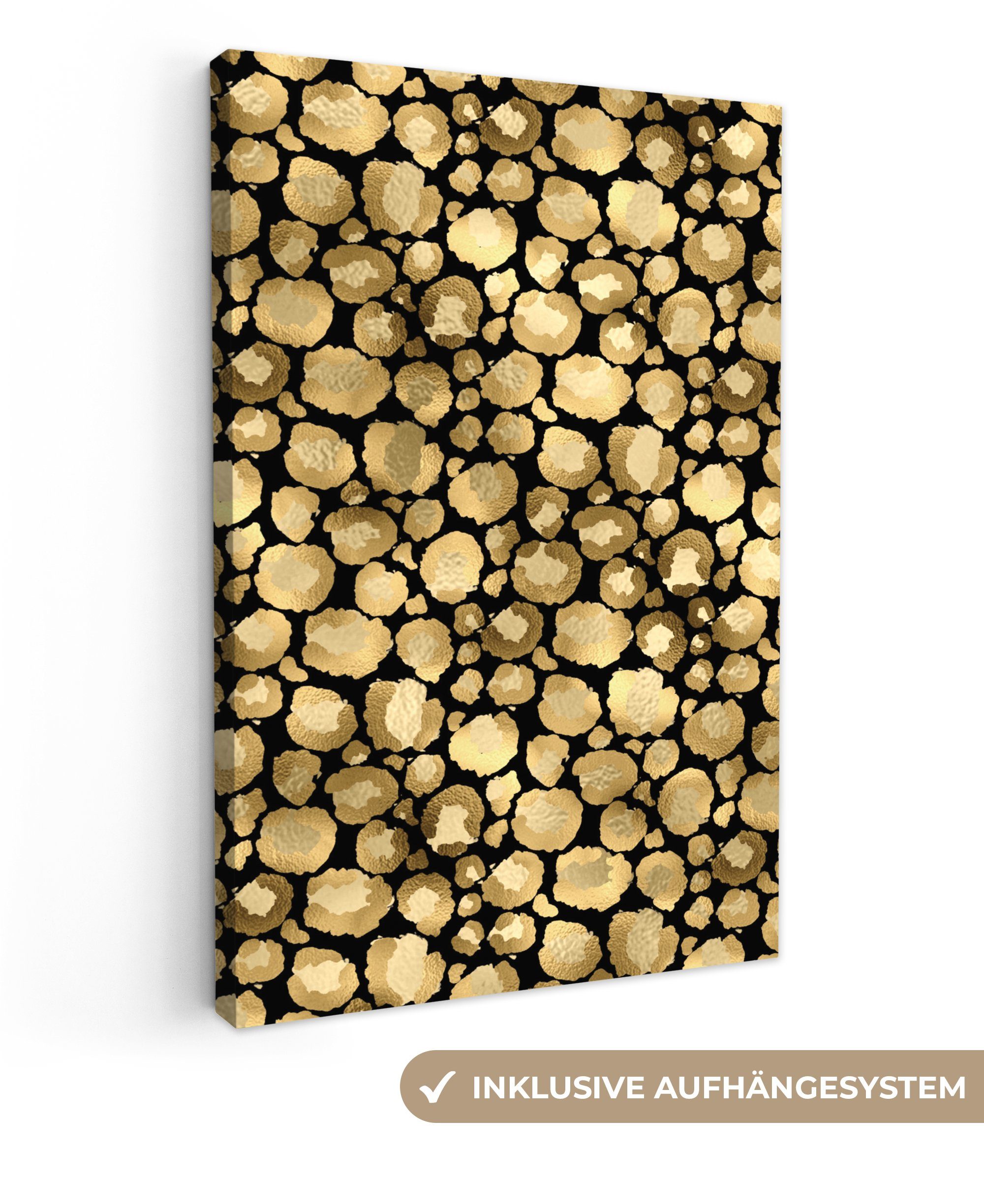 OneMillionCanvasses® Leinwandbild Muster - Pantherdruck - Gold, (1 St), Leinwandbild fertig bespannt inkl. Zackenaufhänger, Gemälde, 20x30 cm