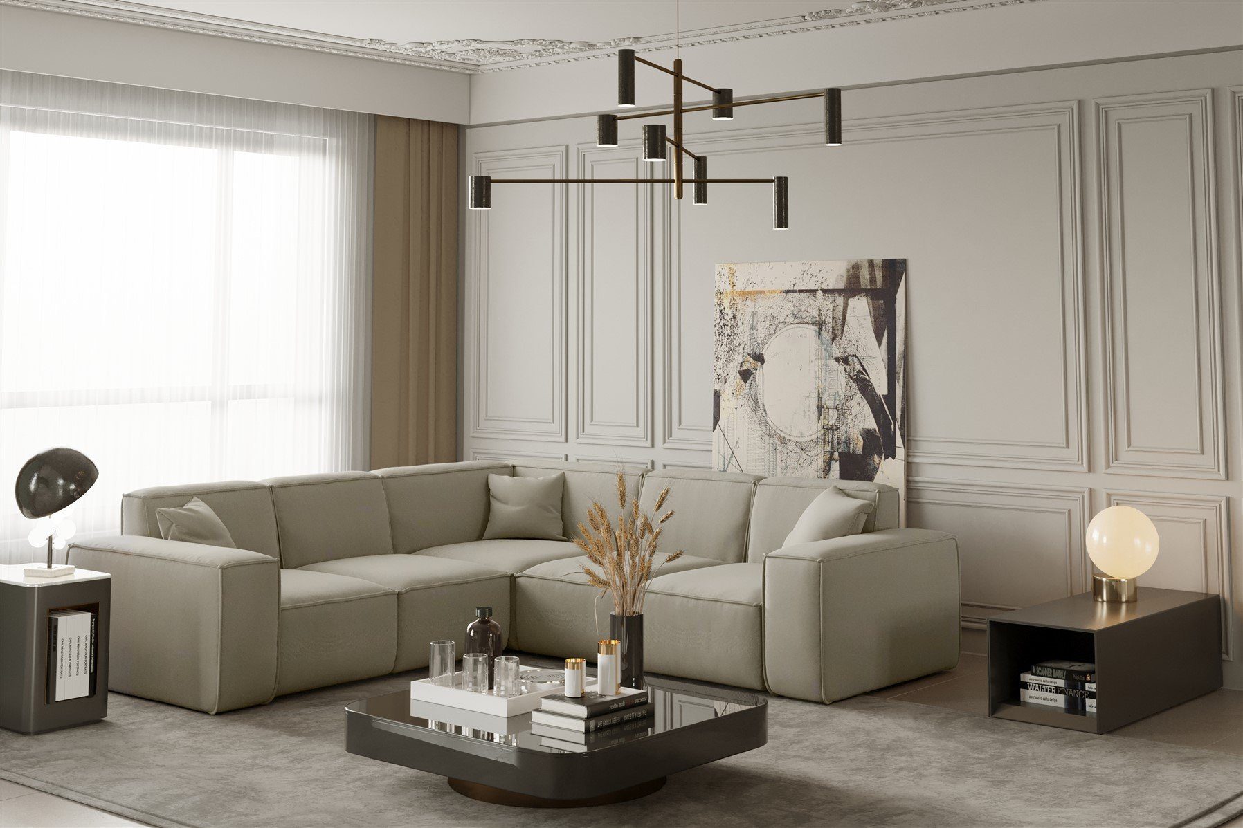 Fun Möbel Ecksofa Designersofa CELES Seite universal in Stoff Opera Velvet und Scala, inkl. 3 Zierkissen