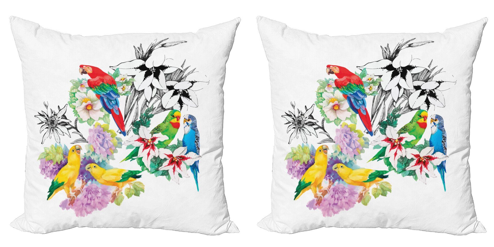 Kissenbezüge Modern Accent Doppelseitiger Digitaldruck, Abakuhaus (2 Stück), Papagei Blumenlaub Garten