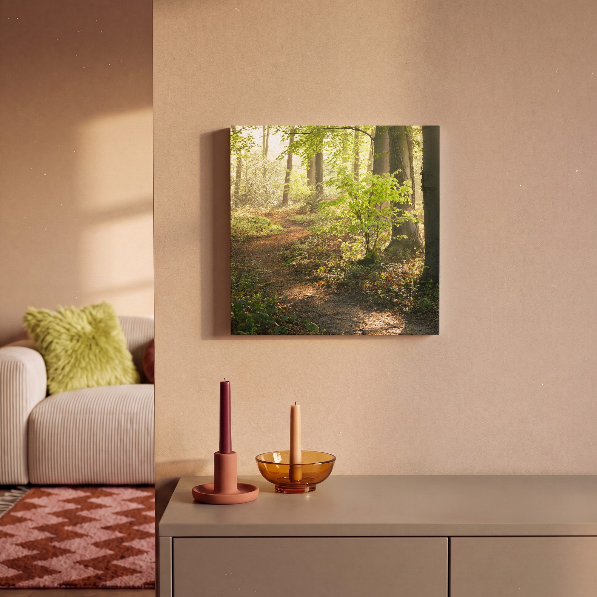 OneMillionCanvasses® Leinwandbild Wald - Bäume - Weg - Sonne - Pflanzen - Laub - Natur, Fotodruck (1 St), Leinwand Canvas Wandbild, Wanddekoration 20x30 cm – Bild 2 von 5