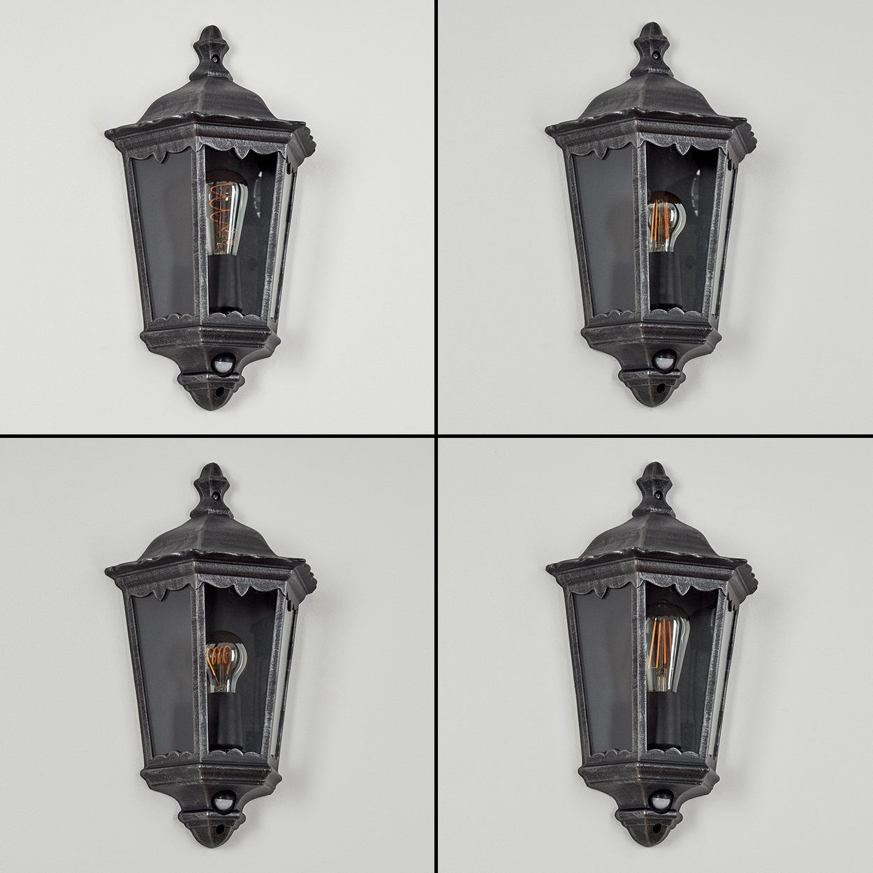 hofstein Außen-Wandleuchte »Viano« Wandlampe aus Metall/Glas in Schwarz-Silber/Klar, ohne Leuchtmittel, Wandleuchte m. E27,m. Bewegungsmelder