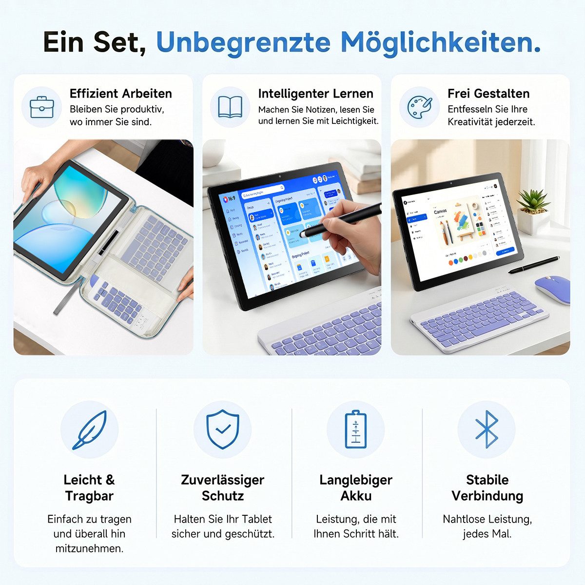 Happybe 10.1 Zoll 36(6+28)GB RAM, 256 GB, mit Tastatur/Maus/Stift Tablet (10.1", 256 GB, Android) – Bild 2 von 3
