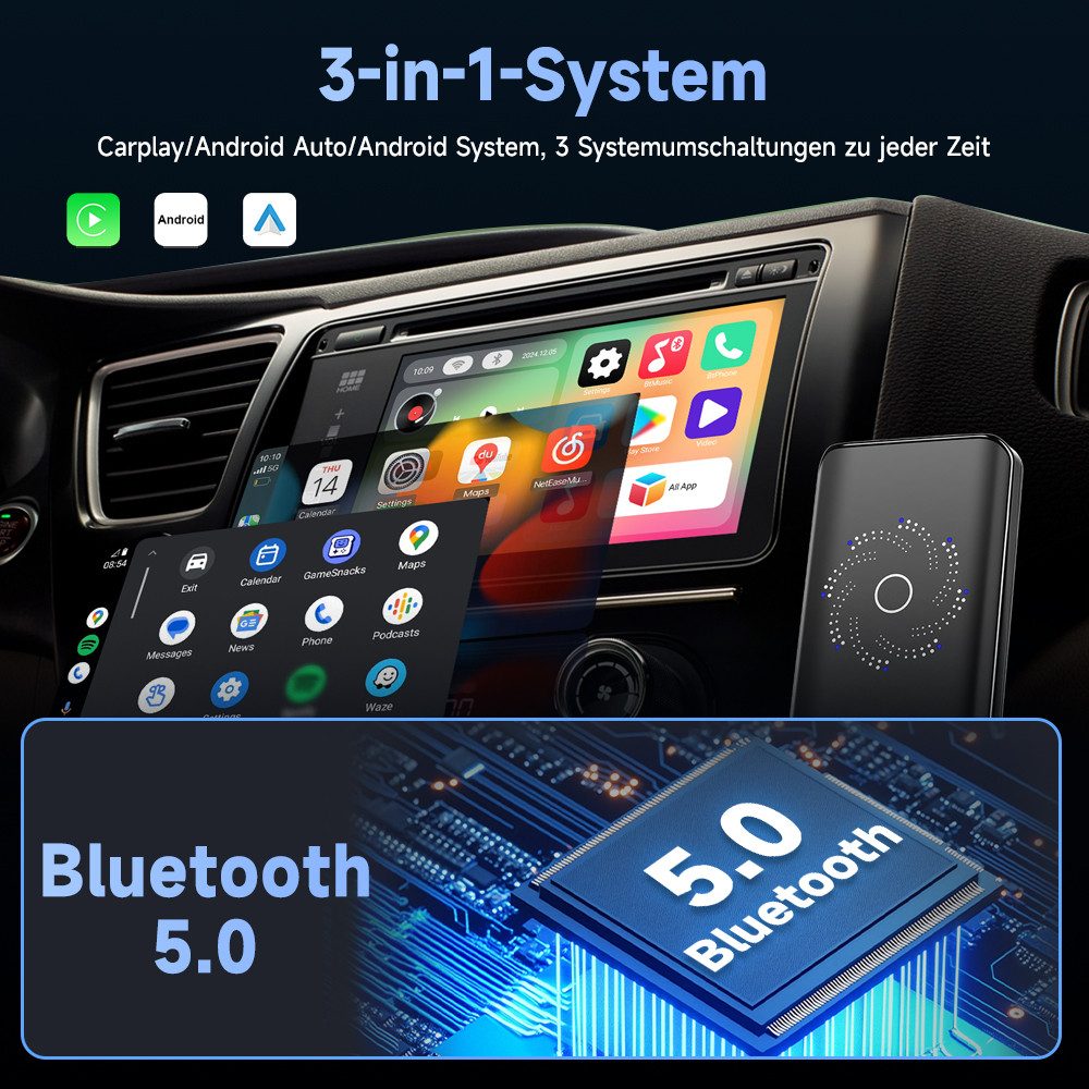 Hikity CarPlay AI Box Android 12.0 4GB+32GB Wireless Auto YouTube & CarPlay Adapter