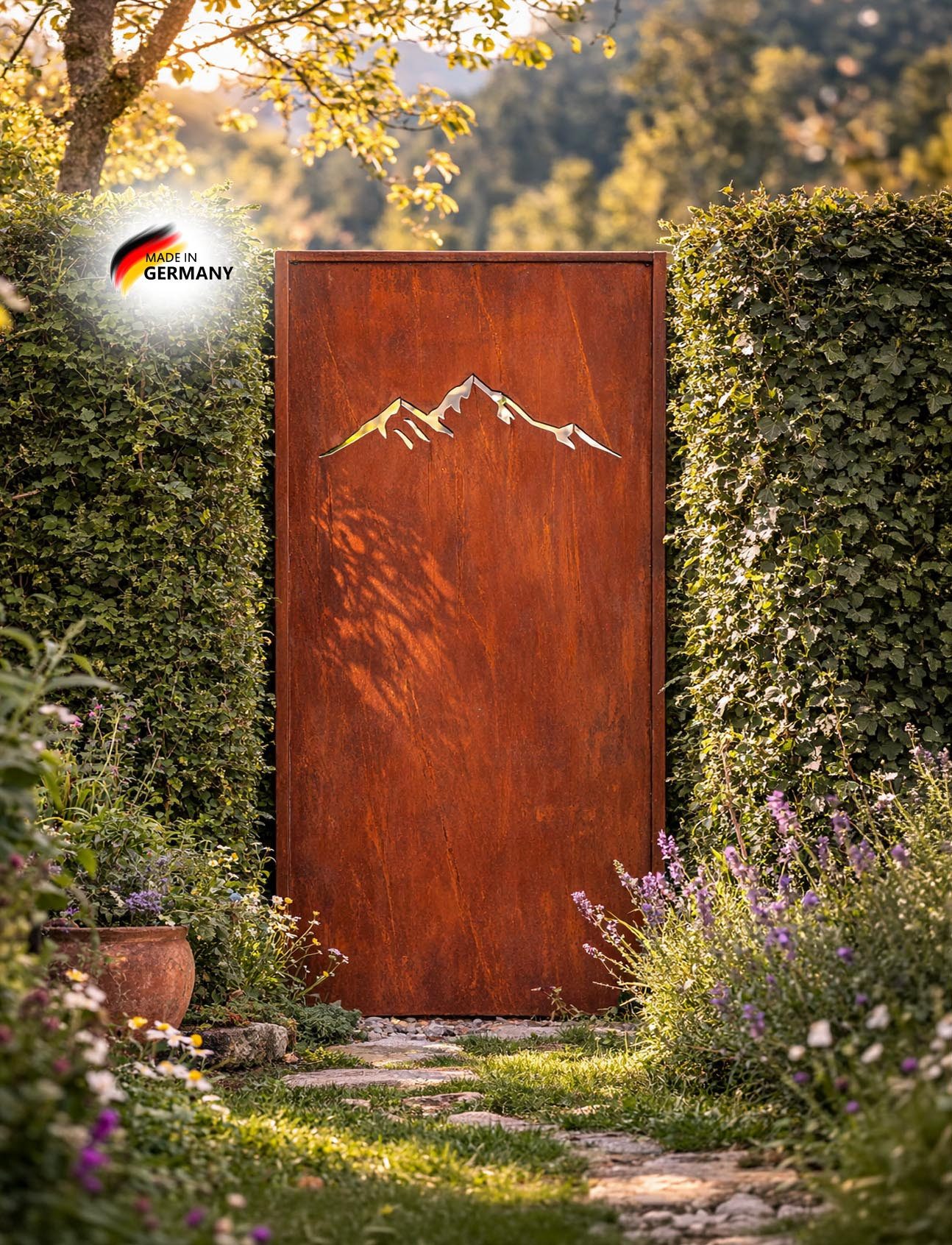 BADEKO Sichtschutzelement Sichtschutz Paravent 200x100cm aus Edelrost in Cortenstahloptik