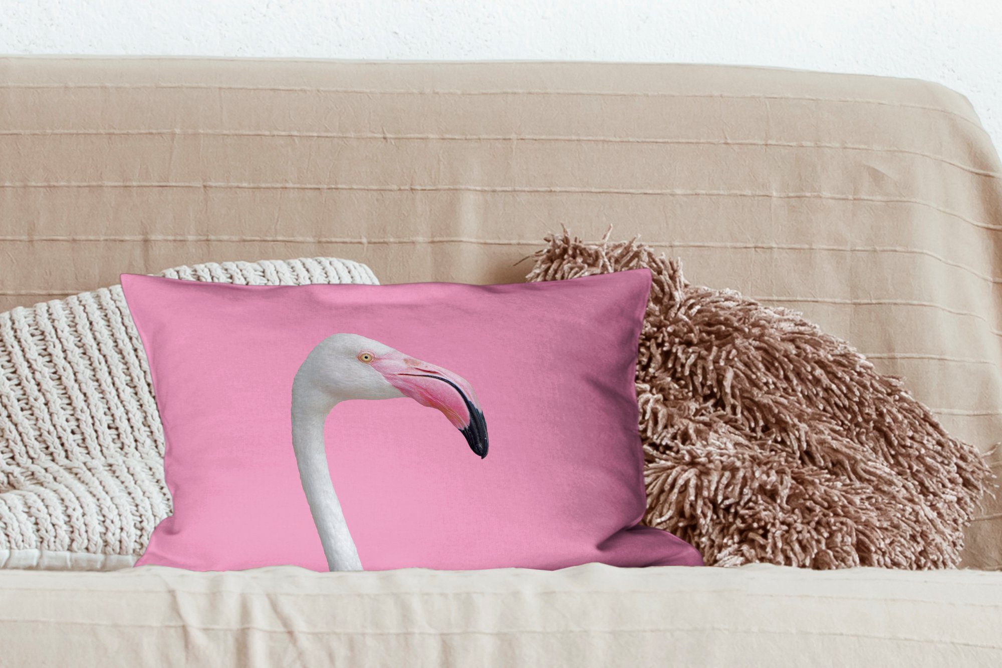Schlafzimmer Dekokissen Weißer MuchoWow Dekoration, mit Porträt, Wohzimmer Flamingo Dekokissen Füllung, Zierkissen,