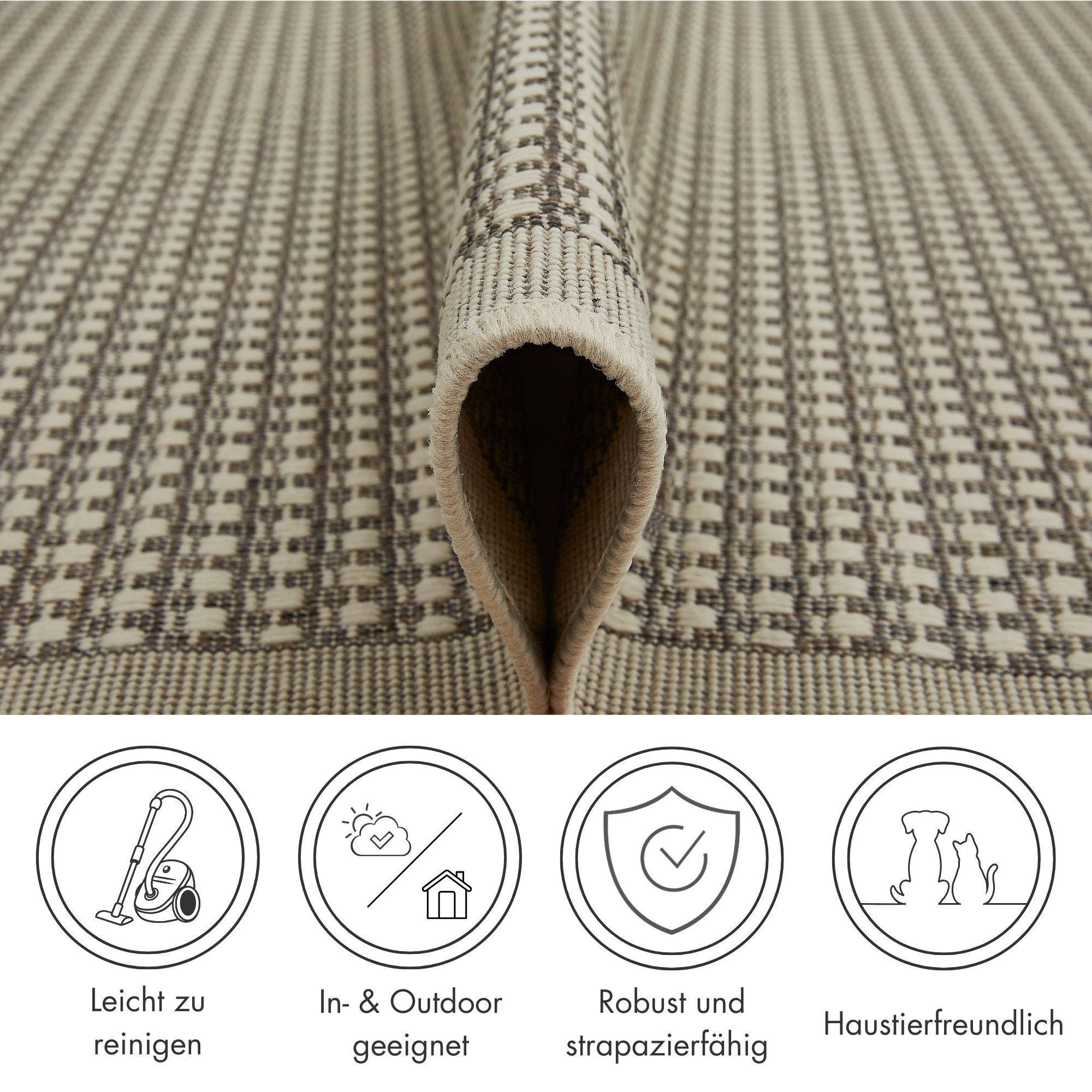 Andiamo Teppich Savannah, rechteckig, Höhe: 4 mm, Flachgewebe, In- und Outdoor geeignet, Wohnzimmer