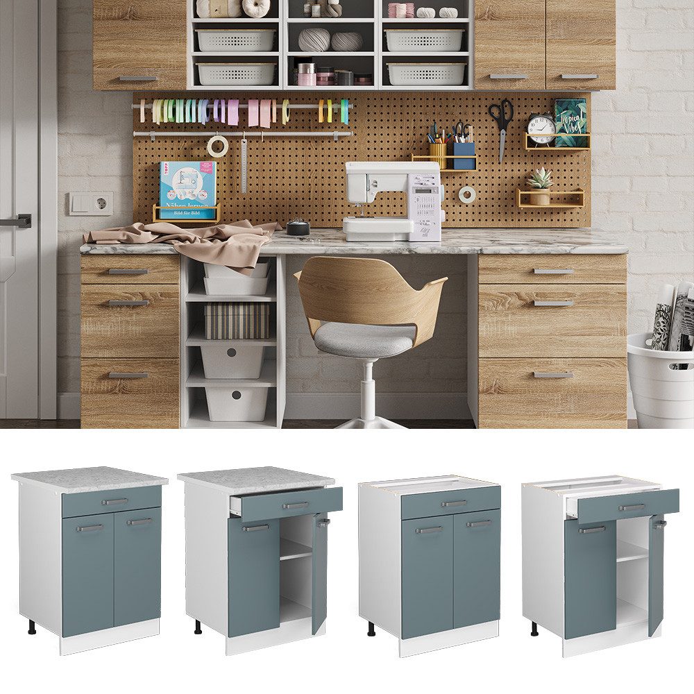 Vicco Schranksystem R-Line, Blau-Grau/Weiß, 60 cm günstig online kaufen